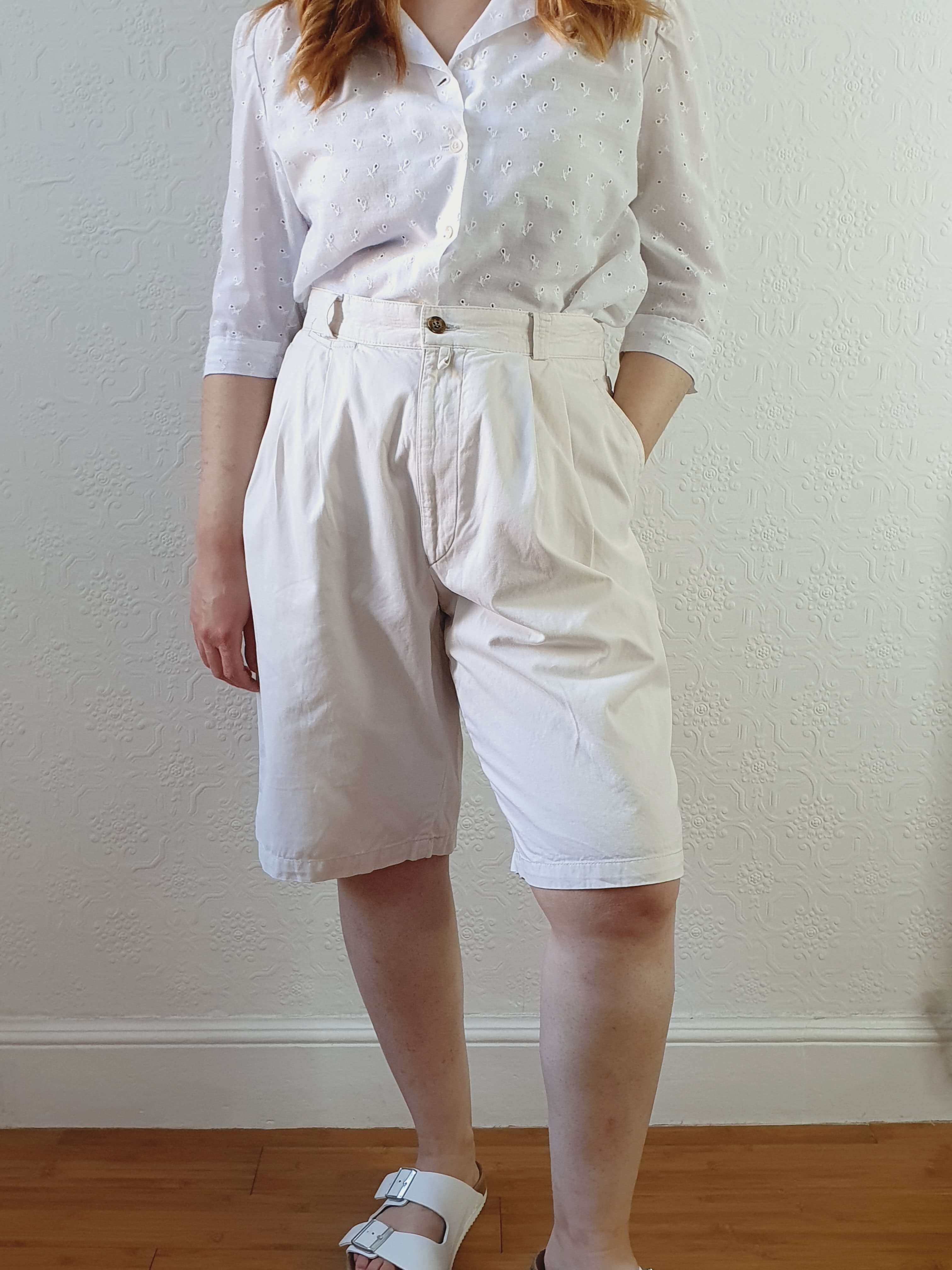 Vintage Cotton Off White High Waisted Shorts - M - Image 7