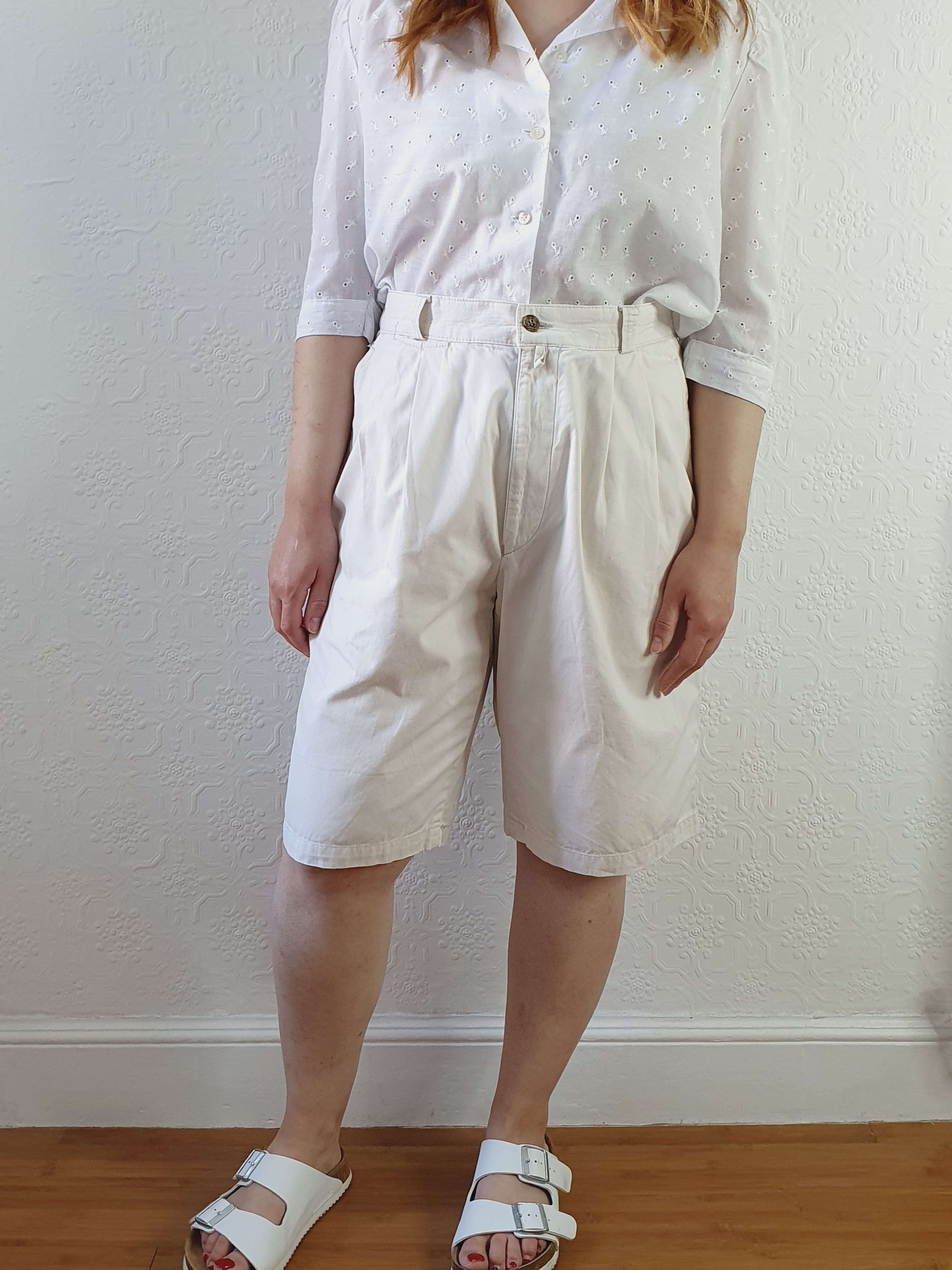 Vintage Cotton Off White High Waisted Shorts - M - Image 8