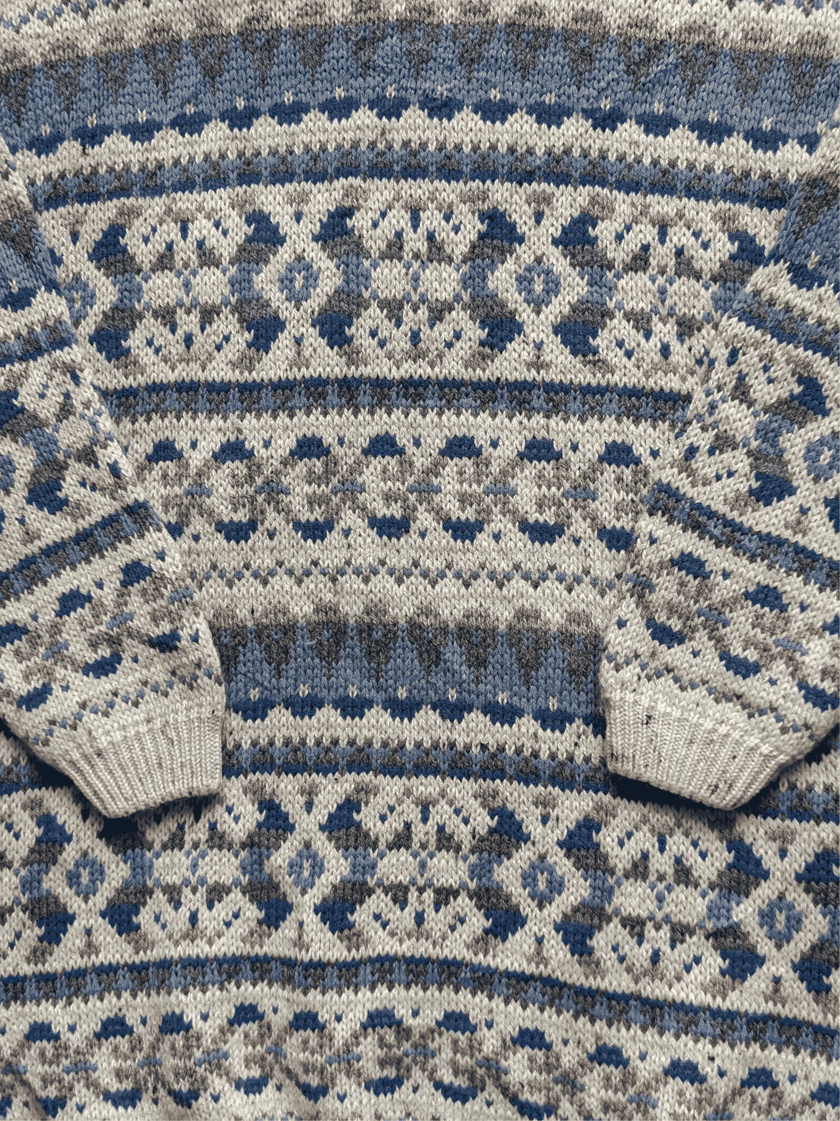 Vintage Cream And Blue Nordic Style Patterned Knitted Jumper - S/M - Image 3