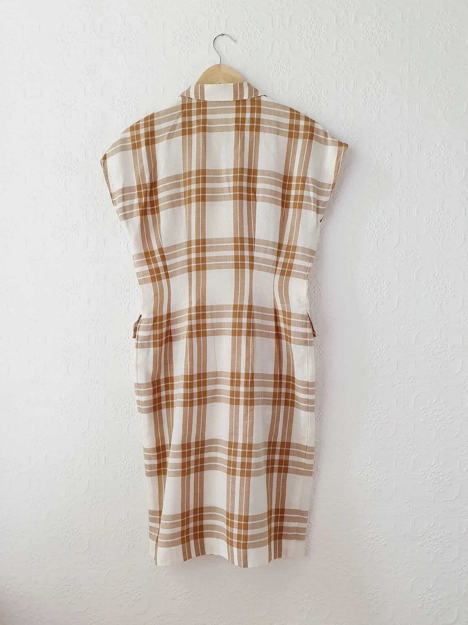 Vintage Cream & Brown Checked Cap Sleeve Dress - XS/S - Image 7