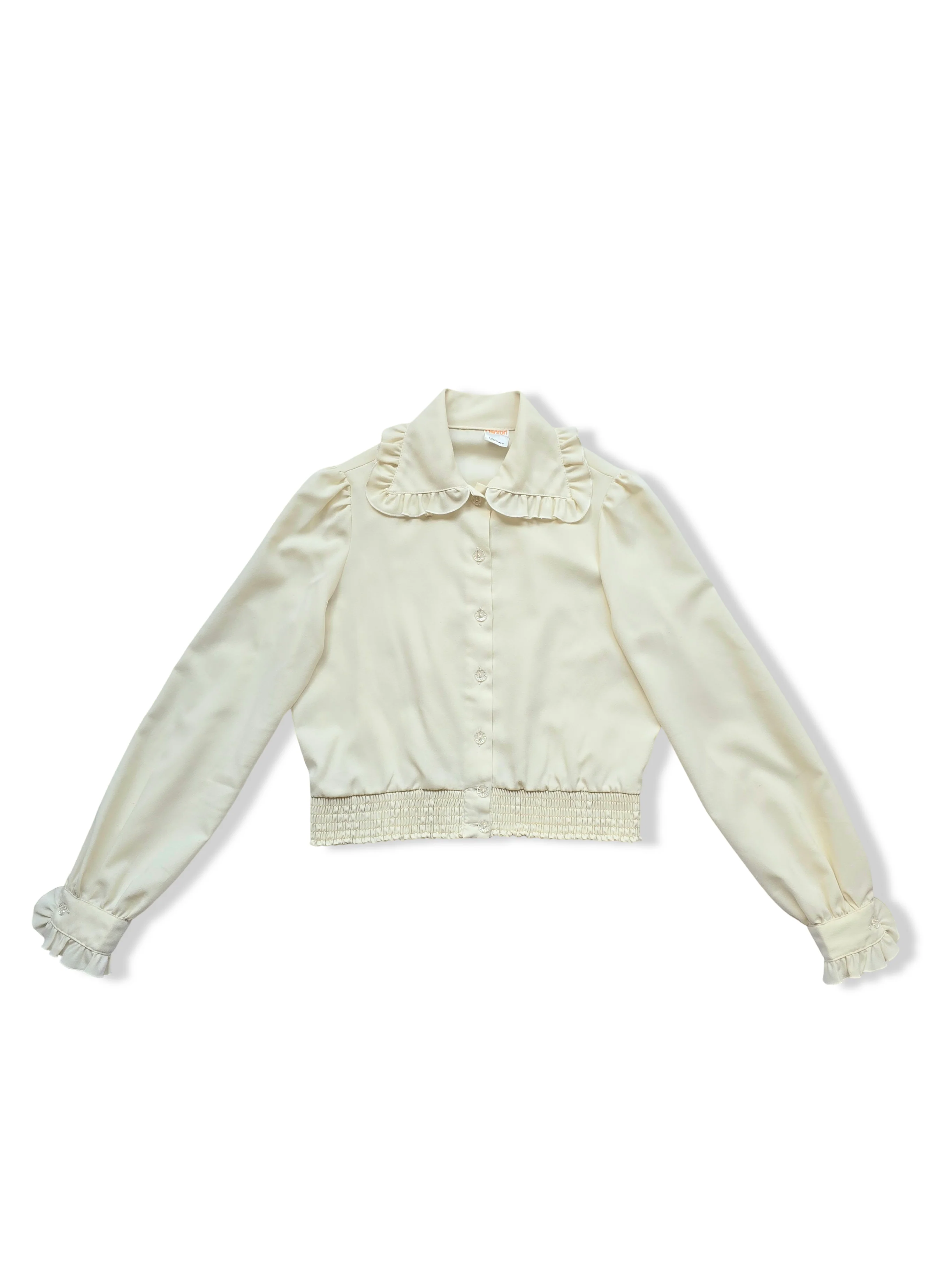 Vintage Cream Button Up Frilly Statement Collar Blouse - S