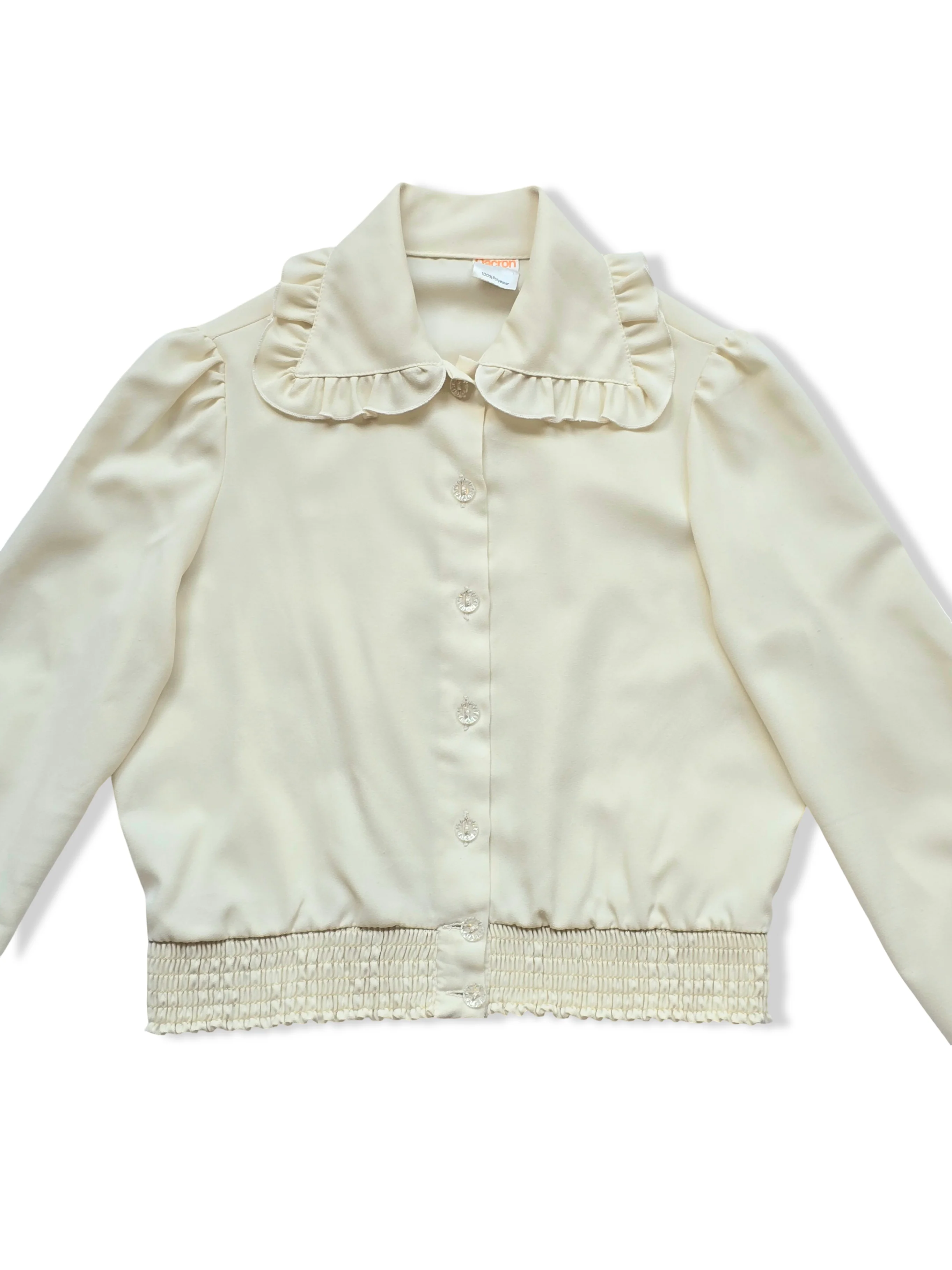 Vintage Cream Button Up Frilly Statement Collar Blouse - S - Image 3
