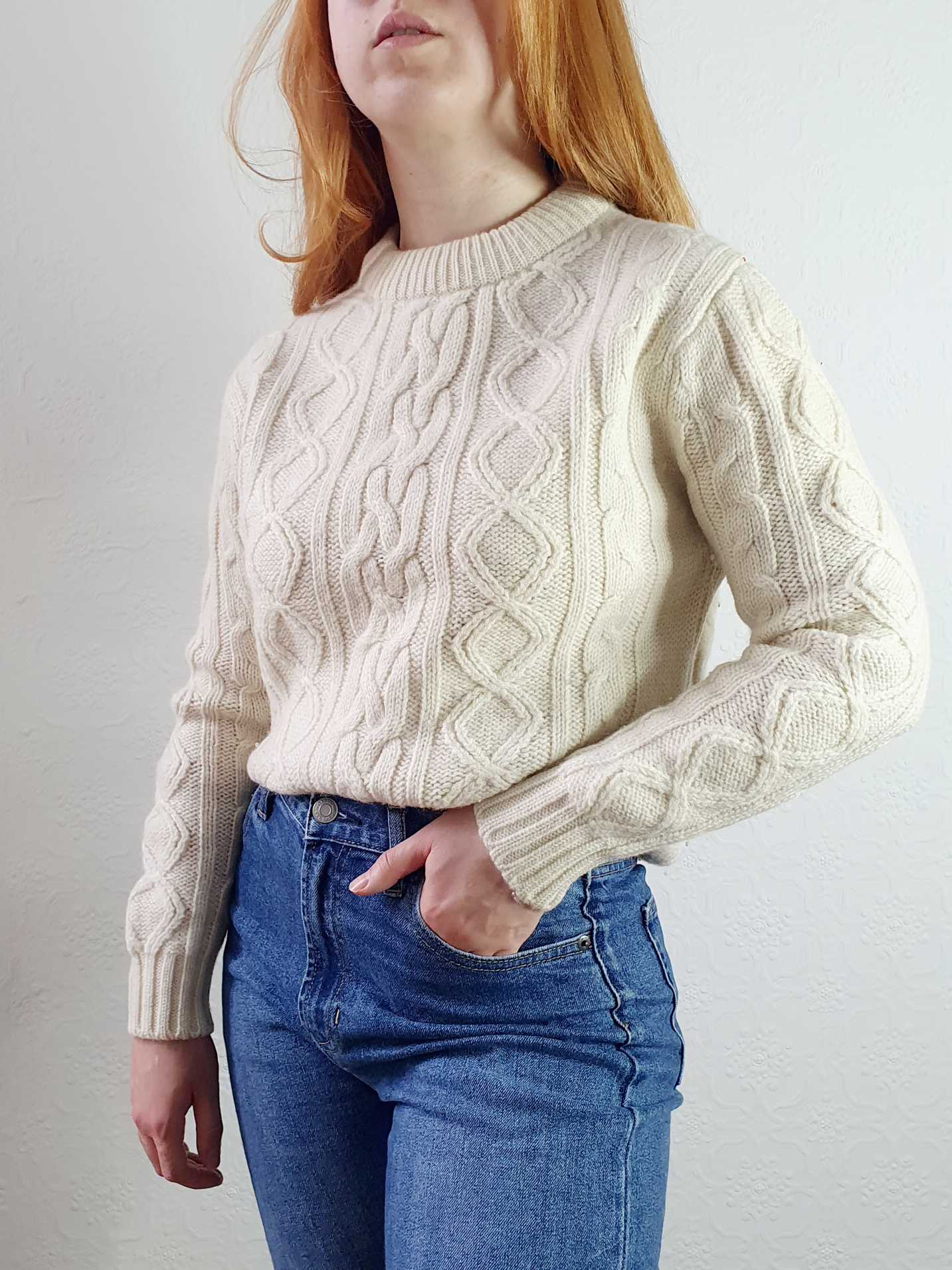 Vintage Cream Cable Knit Aran Jumper - S/M