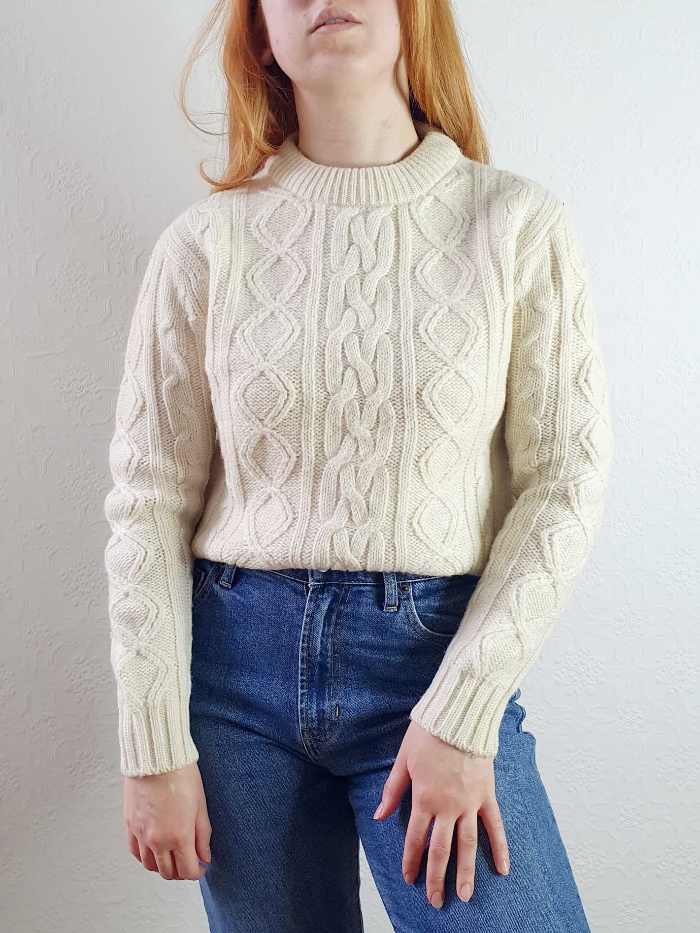 Vintage Cream Cable Knit Aran Jumper - S/M - Image 2