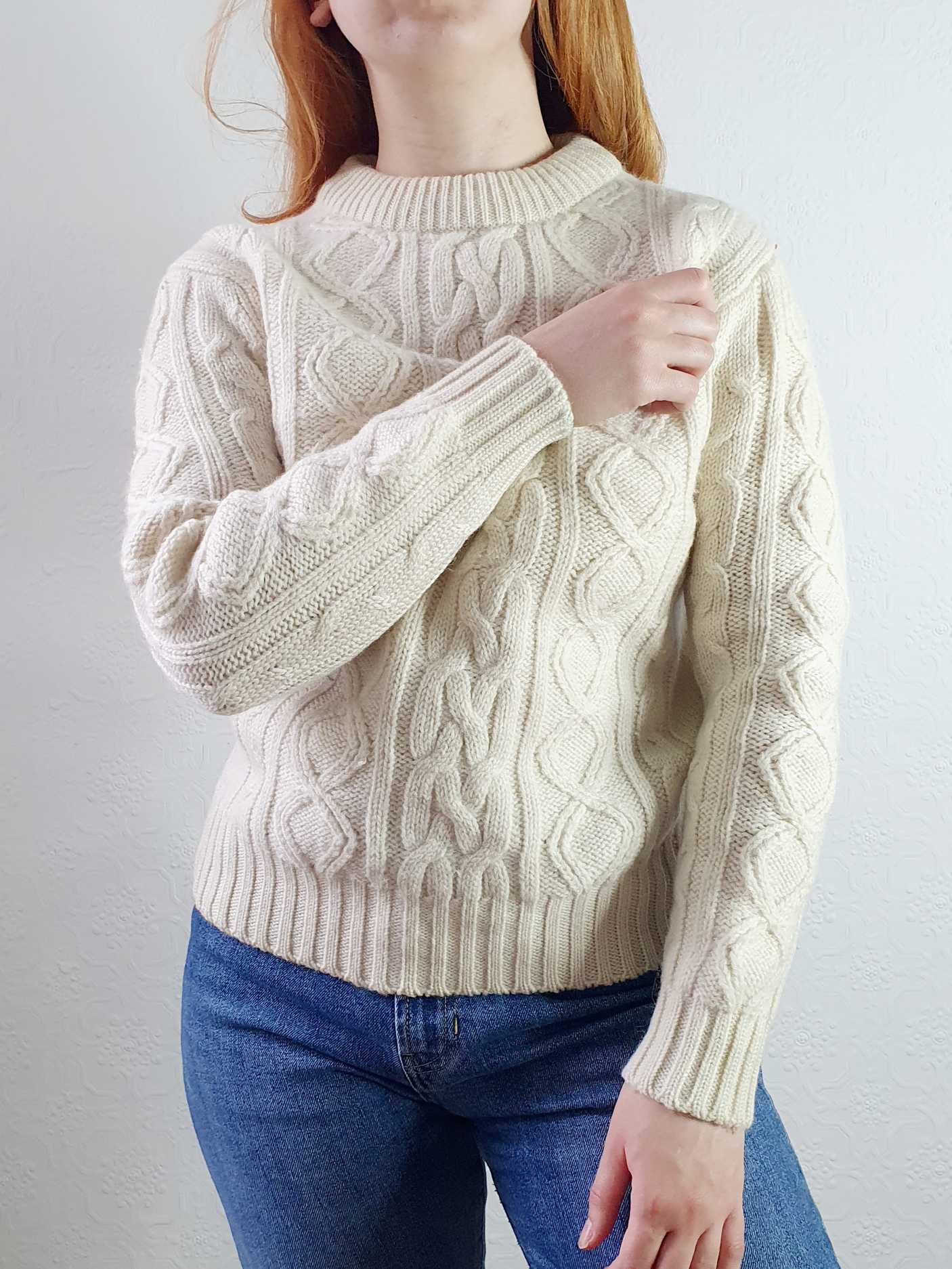 Vintage Cream Cable Knit Aran Jumper - S/M - Image 5