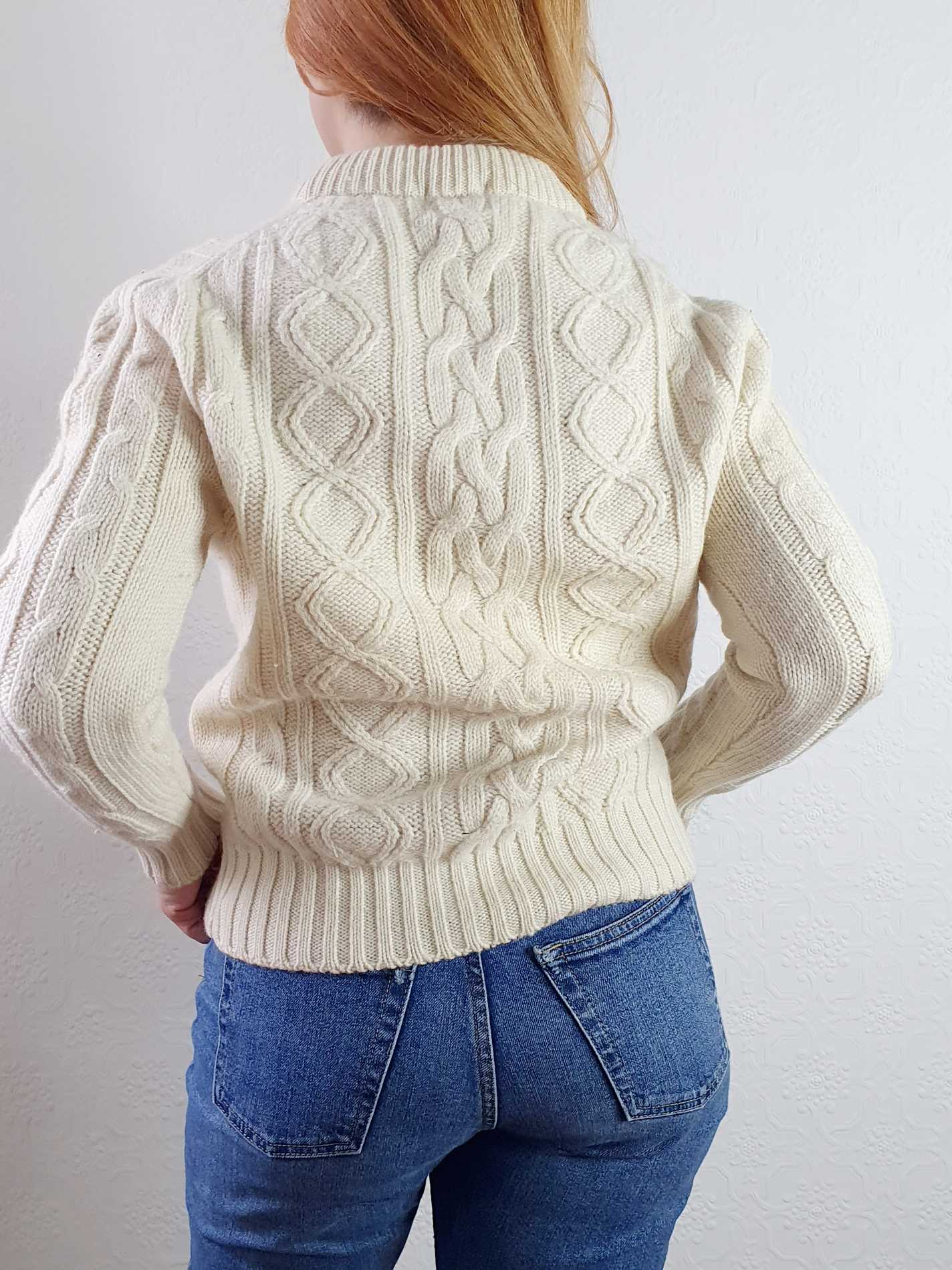 Vintage Cream Cable Knit Aran Jumper - S/M - Image 7