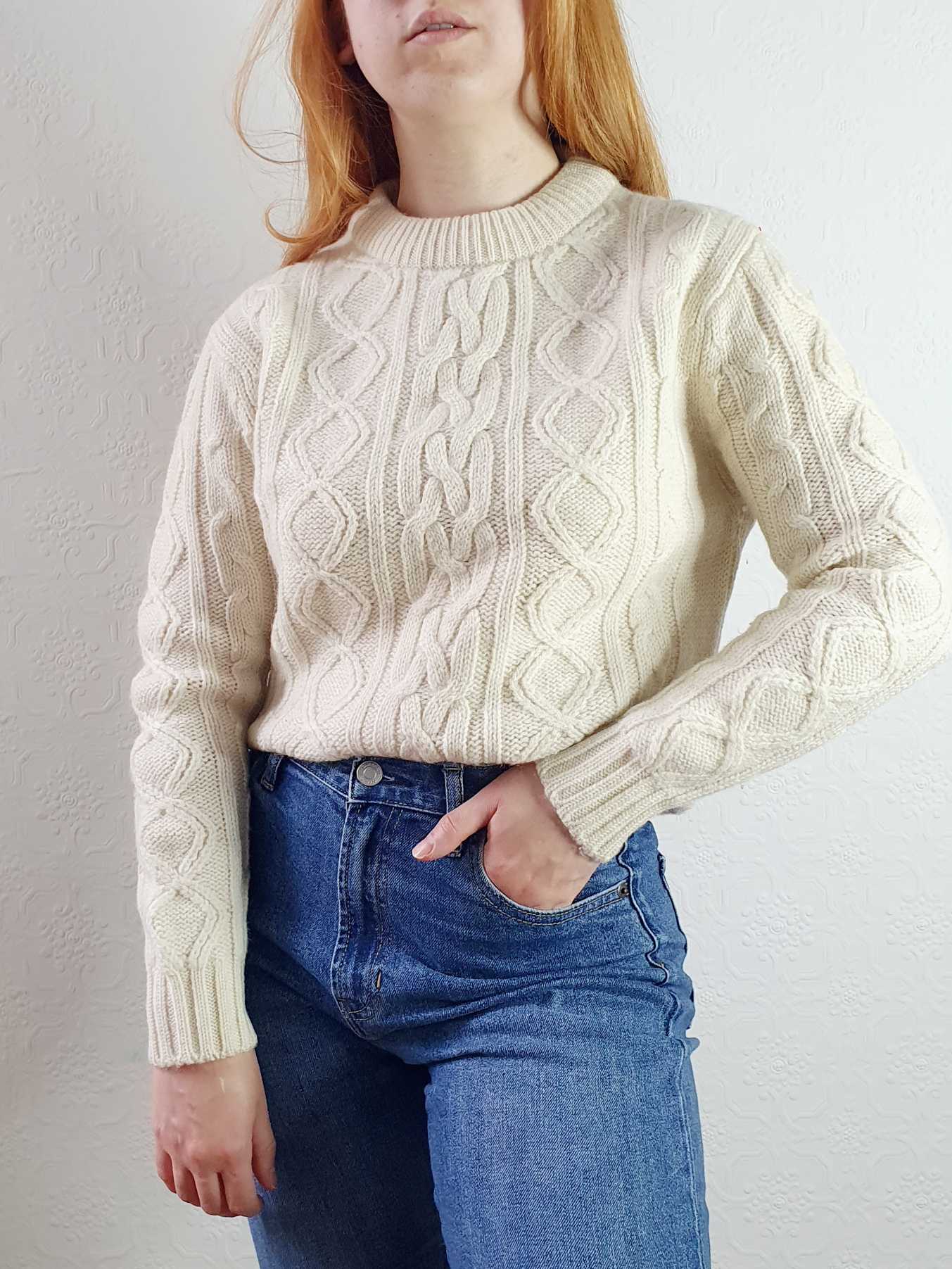 Vintage Cream Cable Knit Aran Jumper - S/M - Image 8