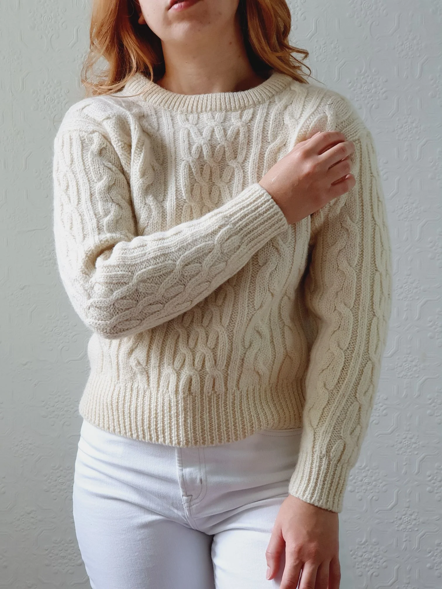 Vintage Cream Cable Knit Aran Jumper - XS