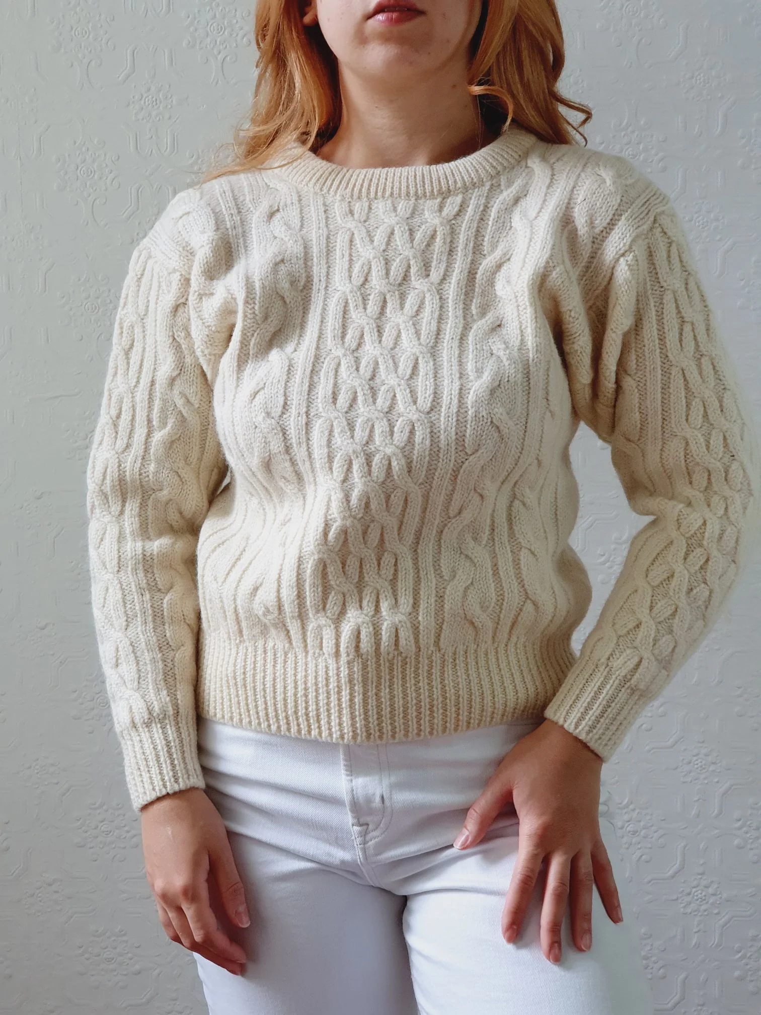 Vintage Cream Cable Knit Aran Jumper - XS - Image 2