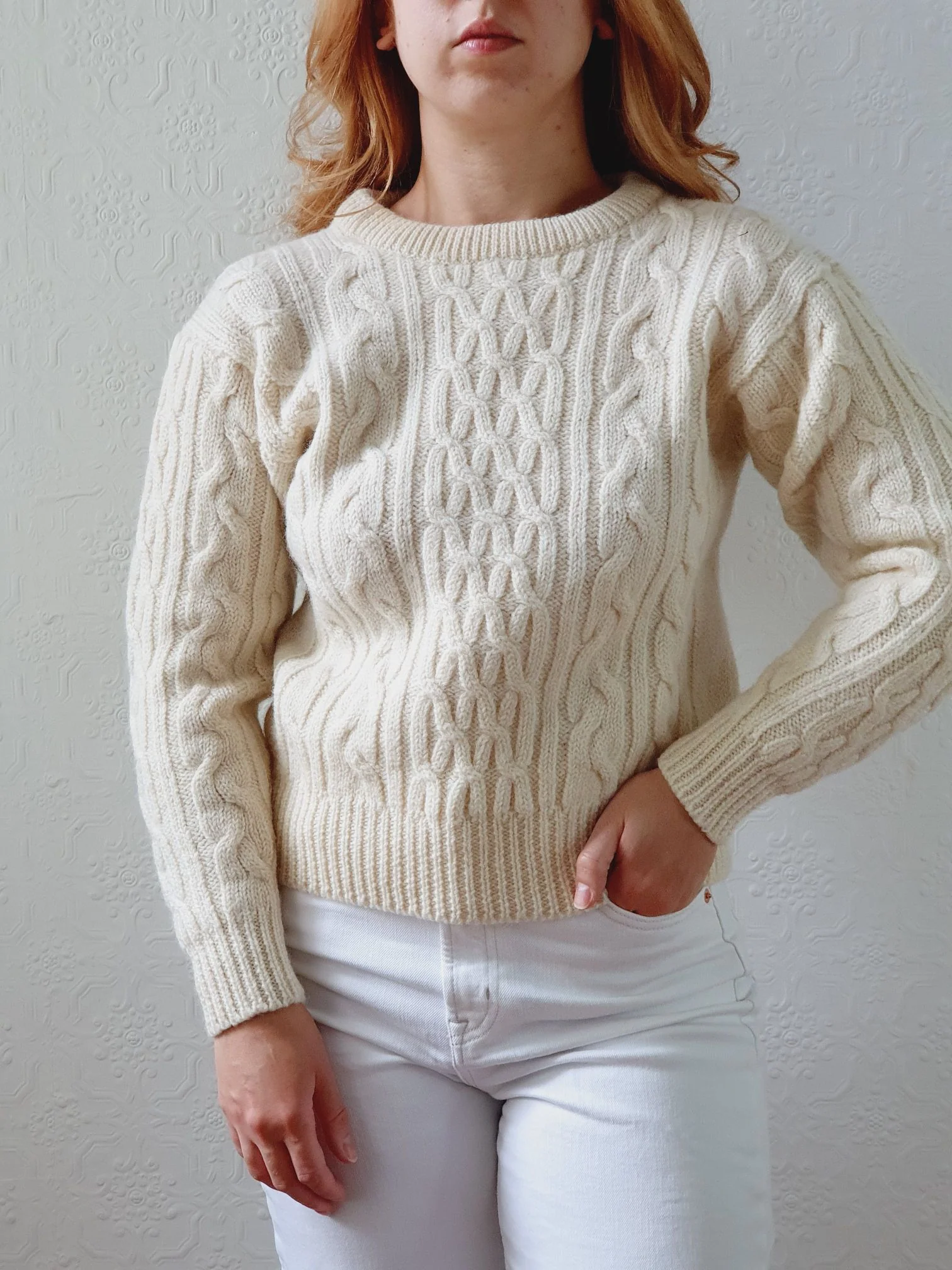 Vintage Cream Cable Knit Aran Jumper - XS - Image 3