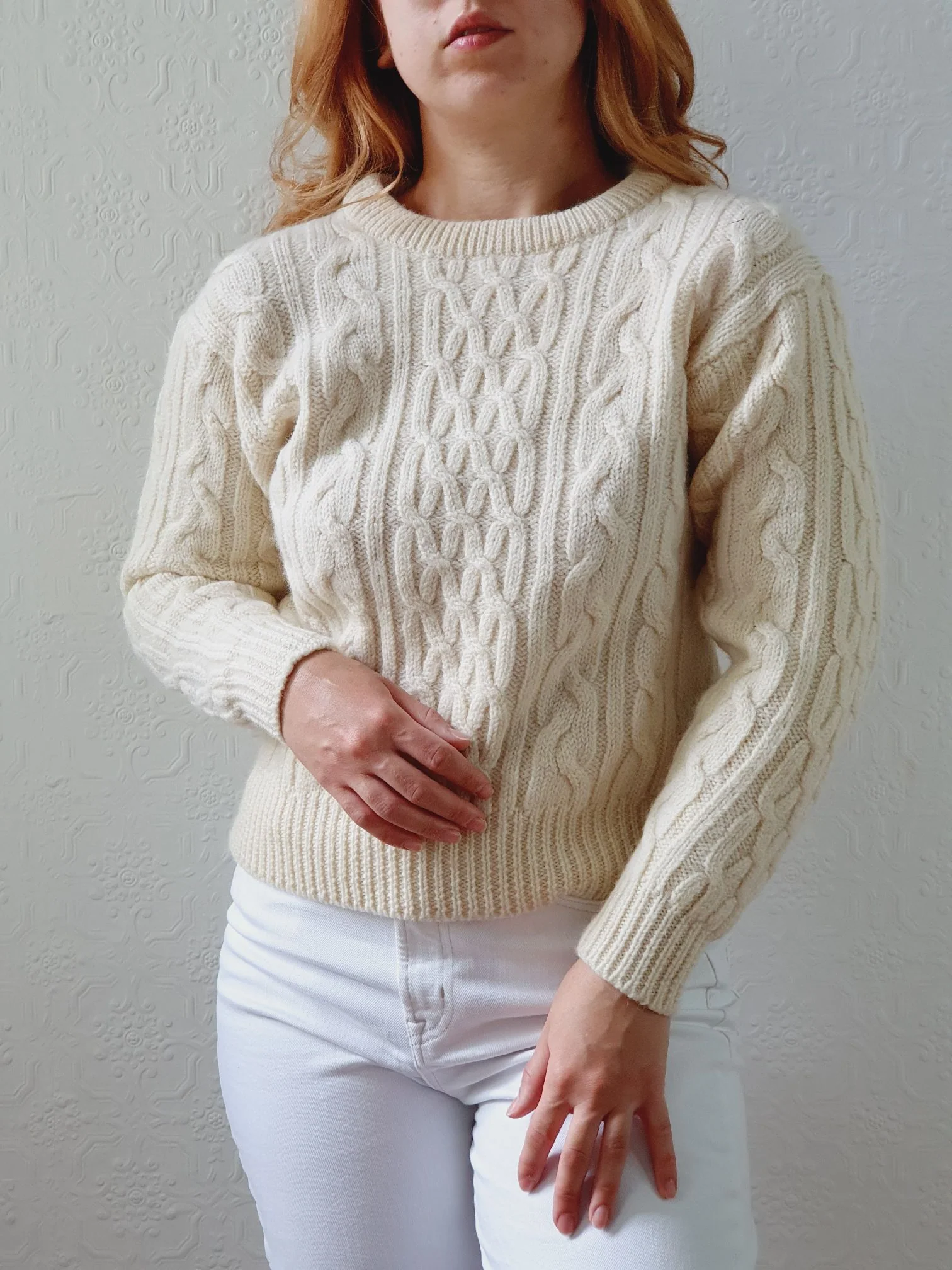 Vintage Cream Cable Knit Aran Jumper - XS - Image 4