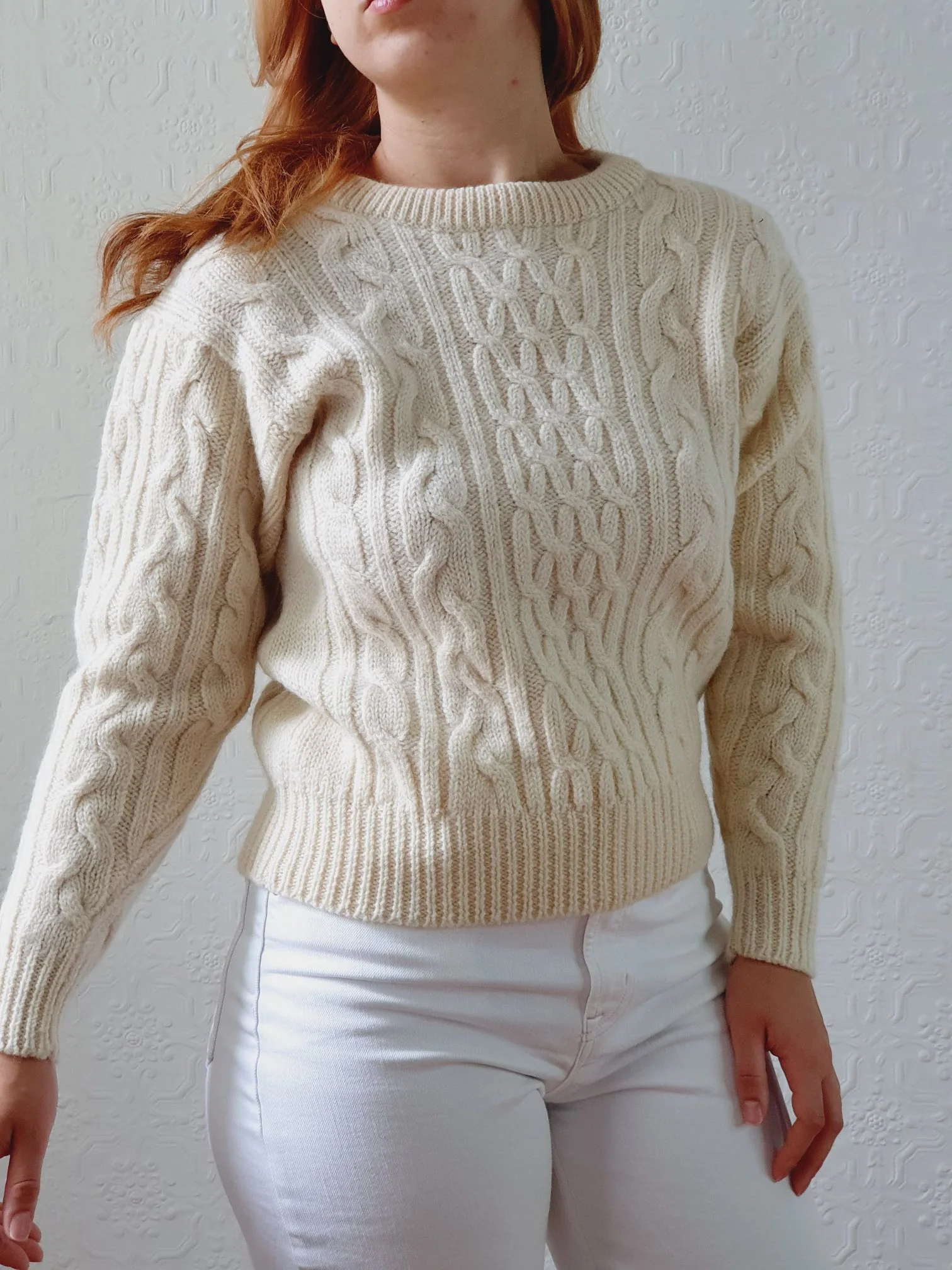 Vintage Cream Cable Knit Aran Jumper - XS - Image 7