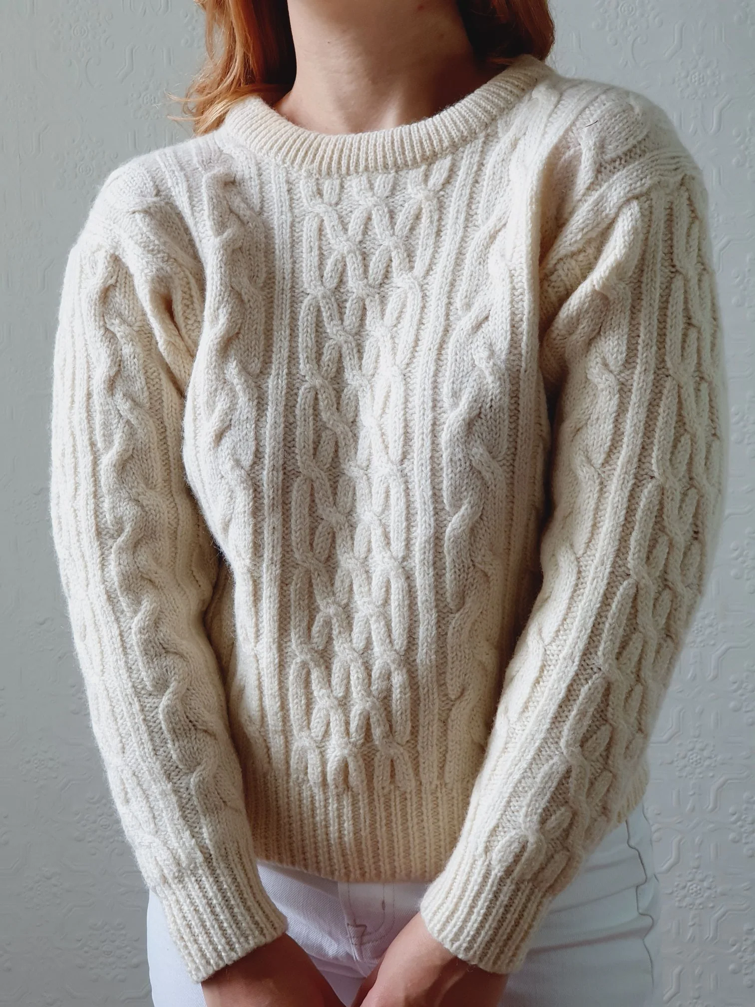 Vintage Cream Cable Knit Aran Jumper - XS - Image 8