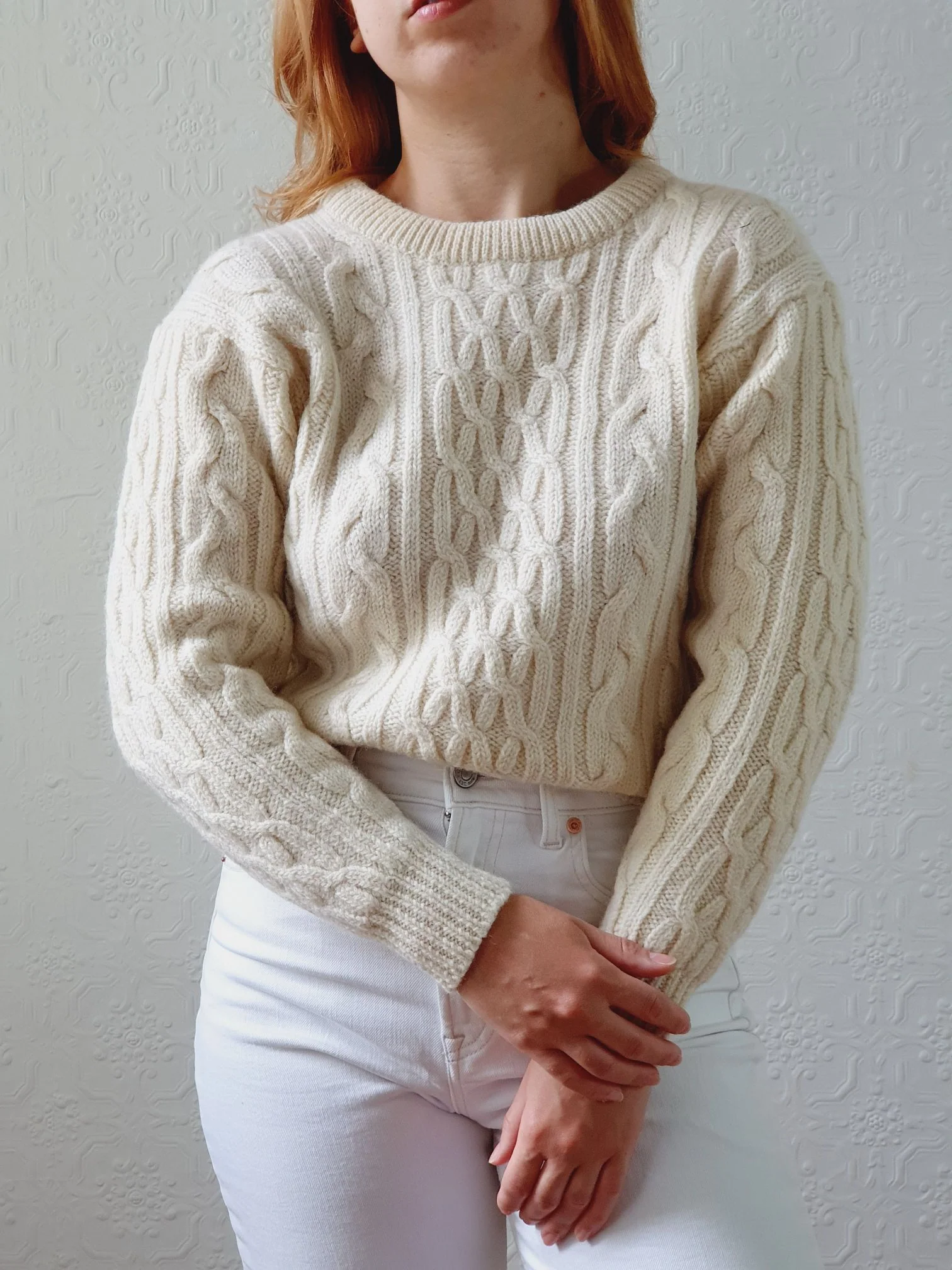 Vintage Cream Cable Knit Aran Jumper - XS - Image 9