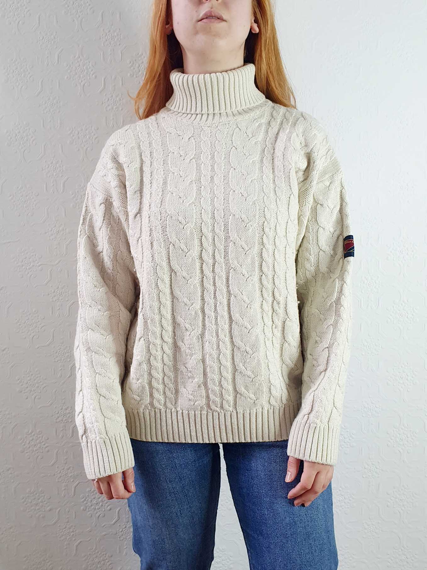 Vintage Cream Cable Knit Aran Style Roll Neck Jumper - XL - Image 4