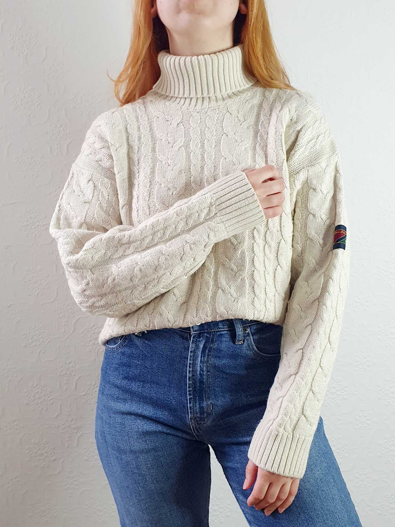 Vintage Cream Cable Knit Aran Style Roll Neck Jumper - XL - Image 5