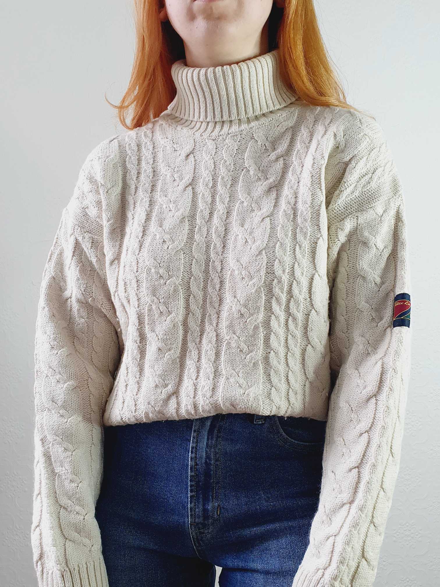 Vintage Cream Cable Knit Aran Style Roll Neck Jumper - XL - Image 6