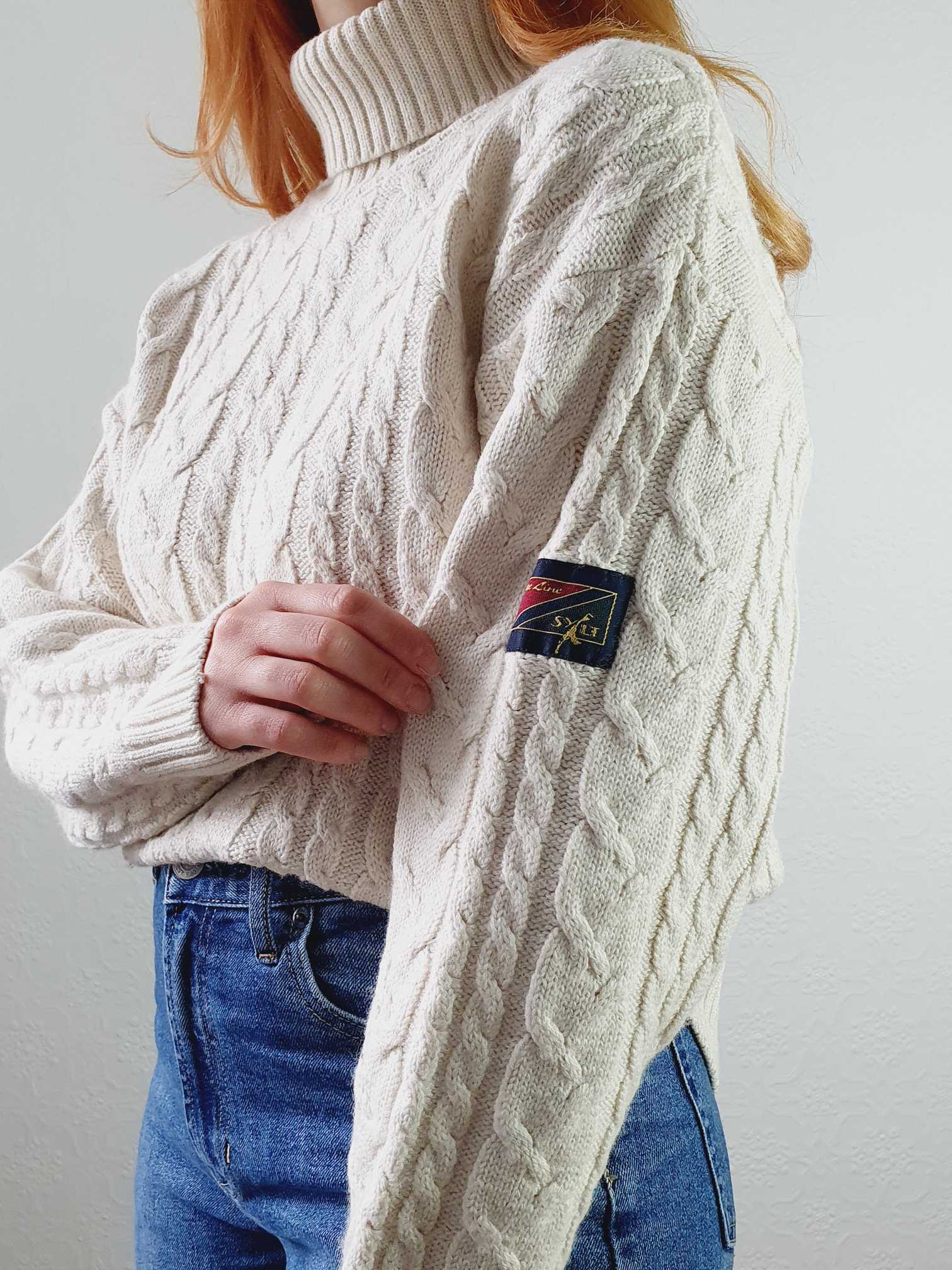 Vintage Cream Cable Knit Aran Style Roll Neck Jumper - XL - Image 7