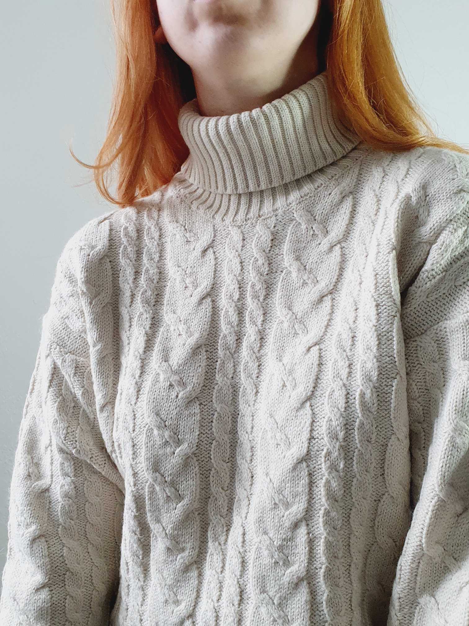 Vintage Cream Cable Knit Aran Style Roll Neck Jumper - XL - Image 8