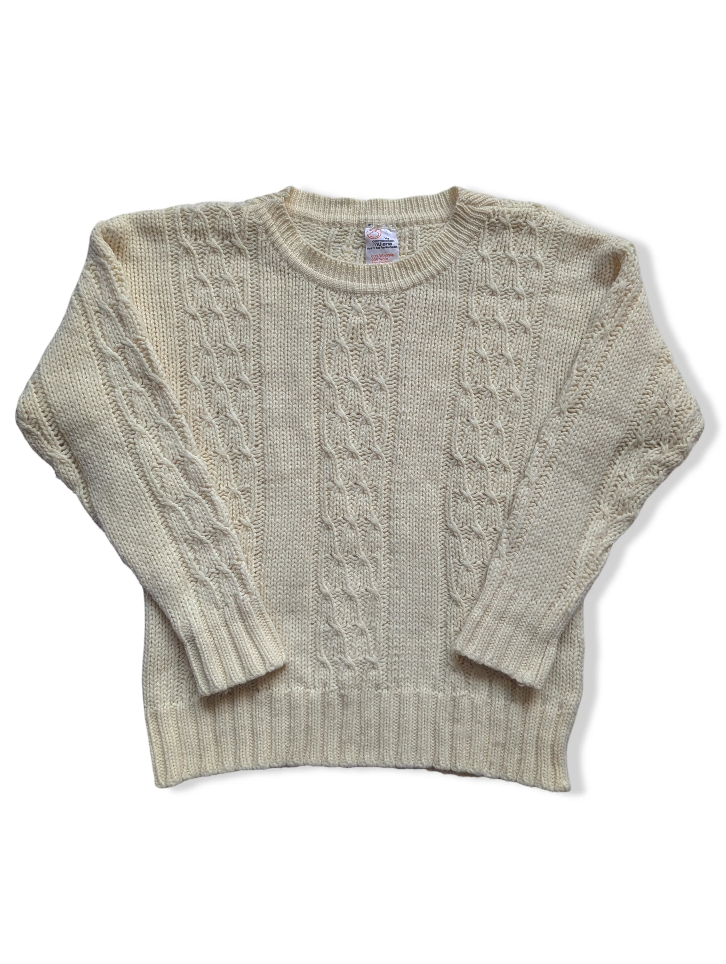 Vintage 70s Cream Cable Knit Jumper - L