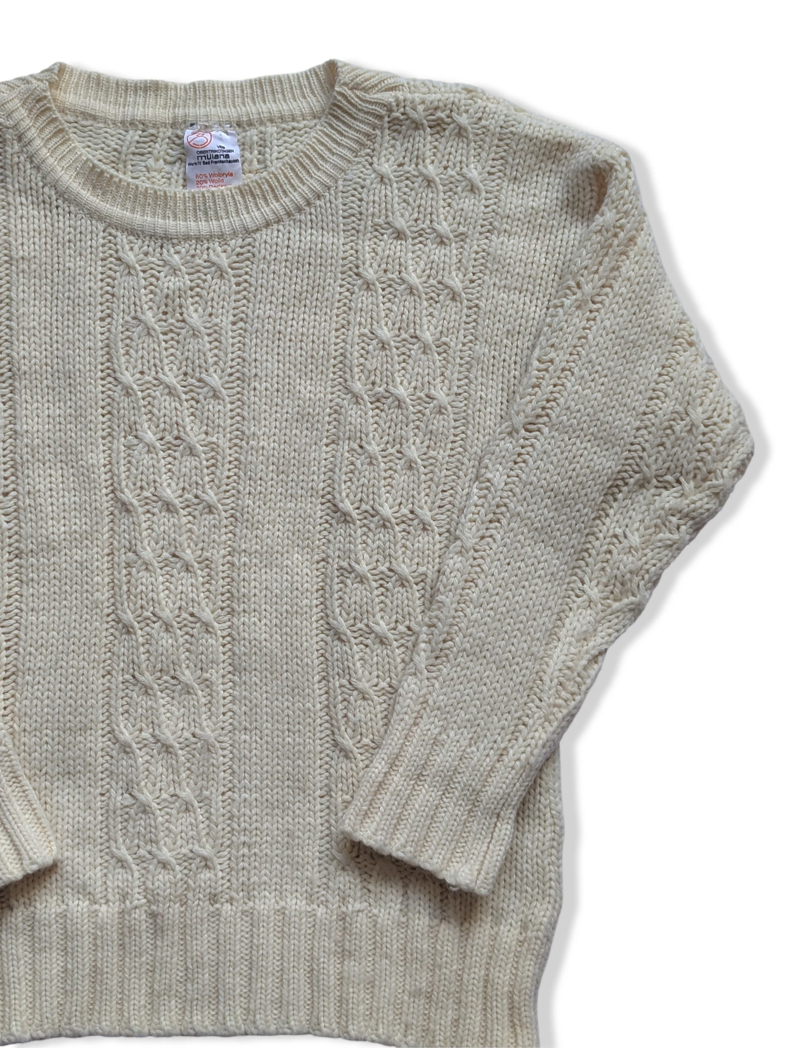 Vintage 70s Cream Cable Knit Jumper - L - Image 2