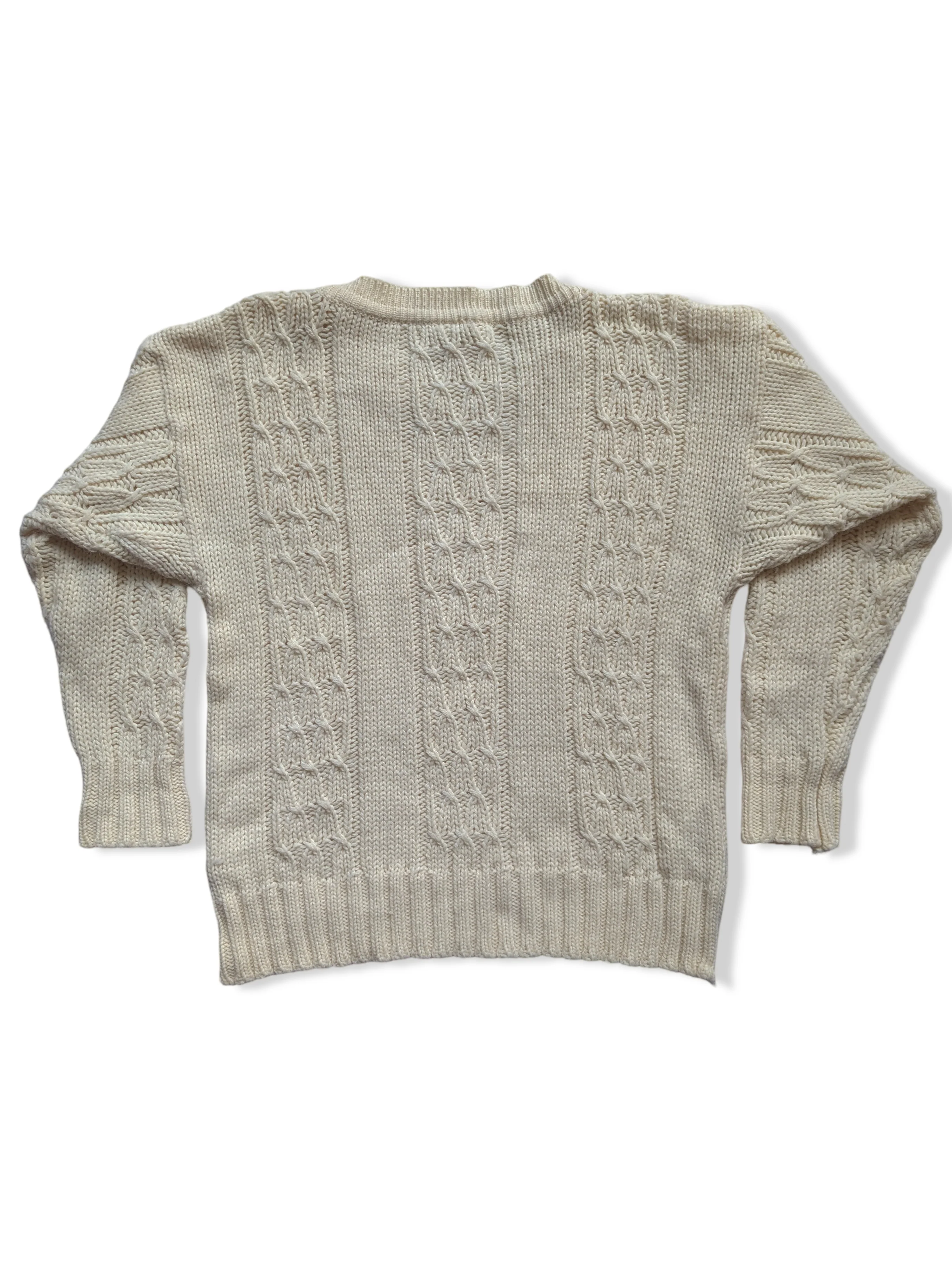 Vintage 70s Cream Cable Knit Jumper - L - Image 4