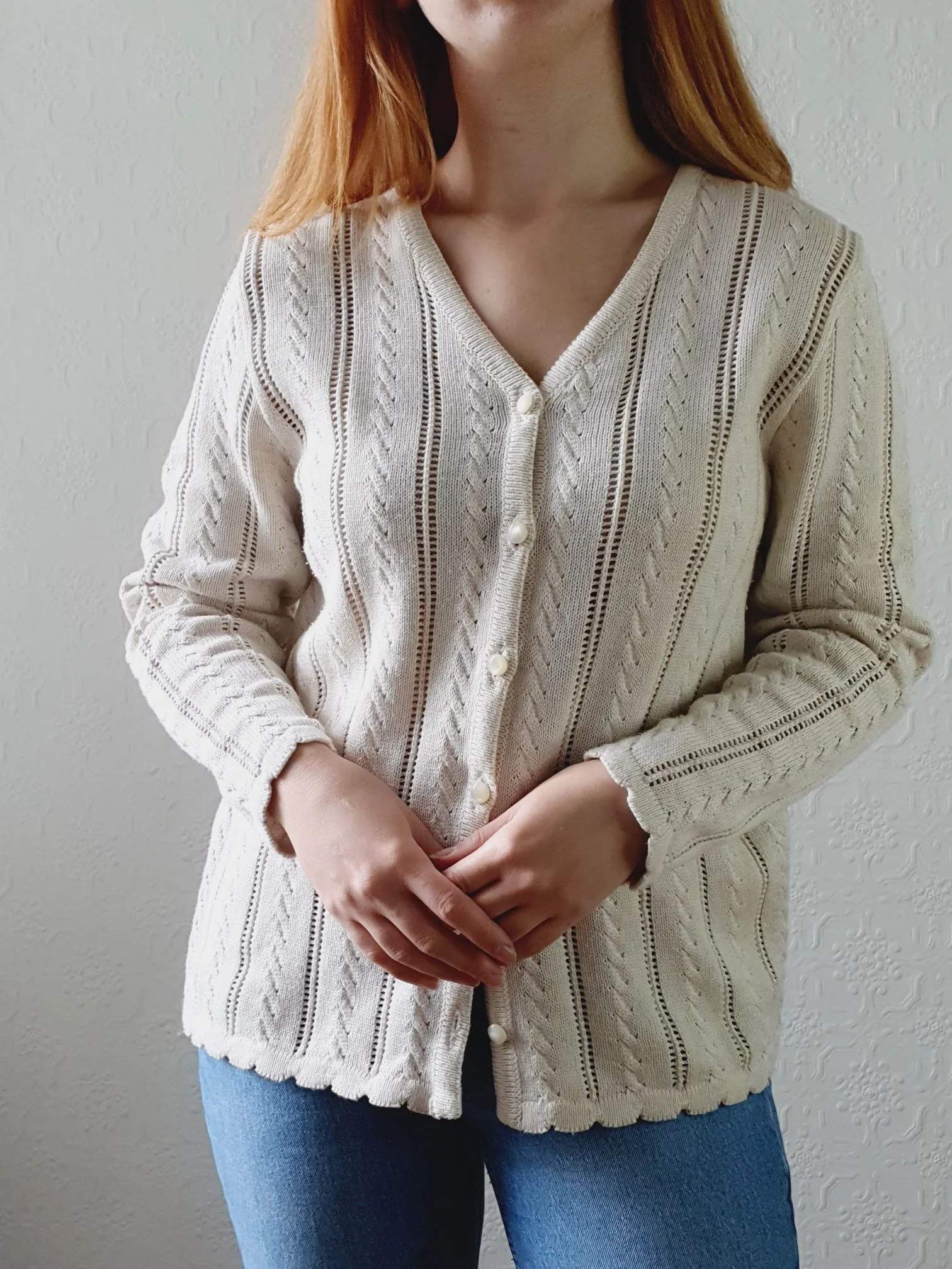 Vintage Cream Cardigan - M/L - Image 3