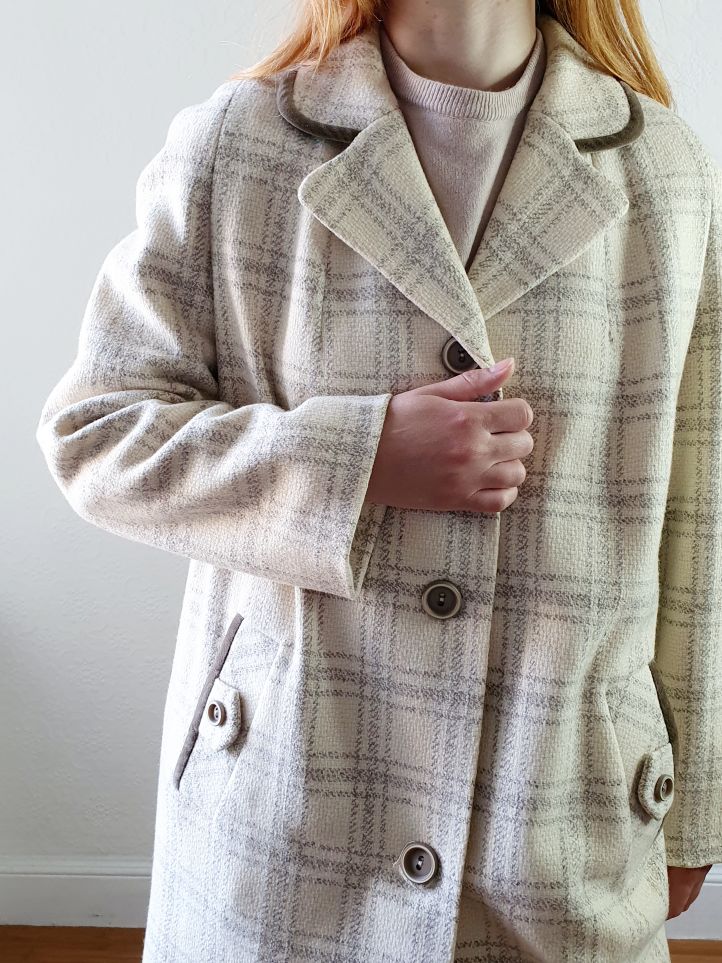 Vintage Cream Checked Coat - M - Image 10
