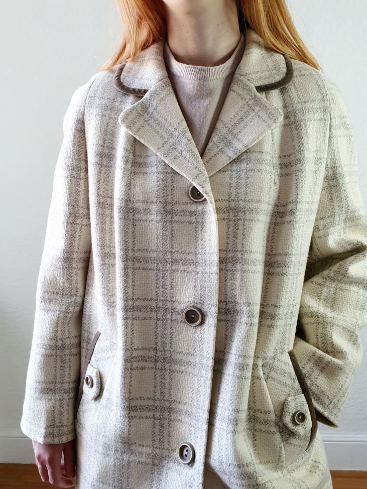Vintage Cream Checked Coat - M - Image 11
