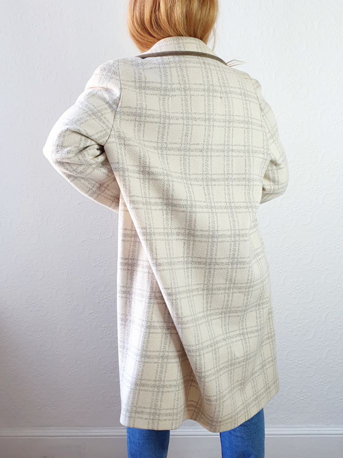 Vintage Cream Checked Coat - M - Image 8