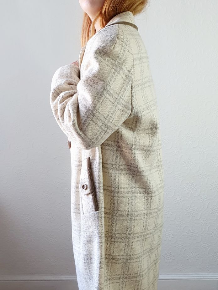 Vintage Cream Checked Coat - M - Image 9