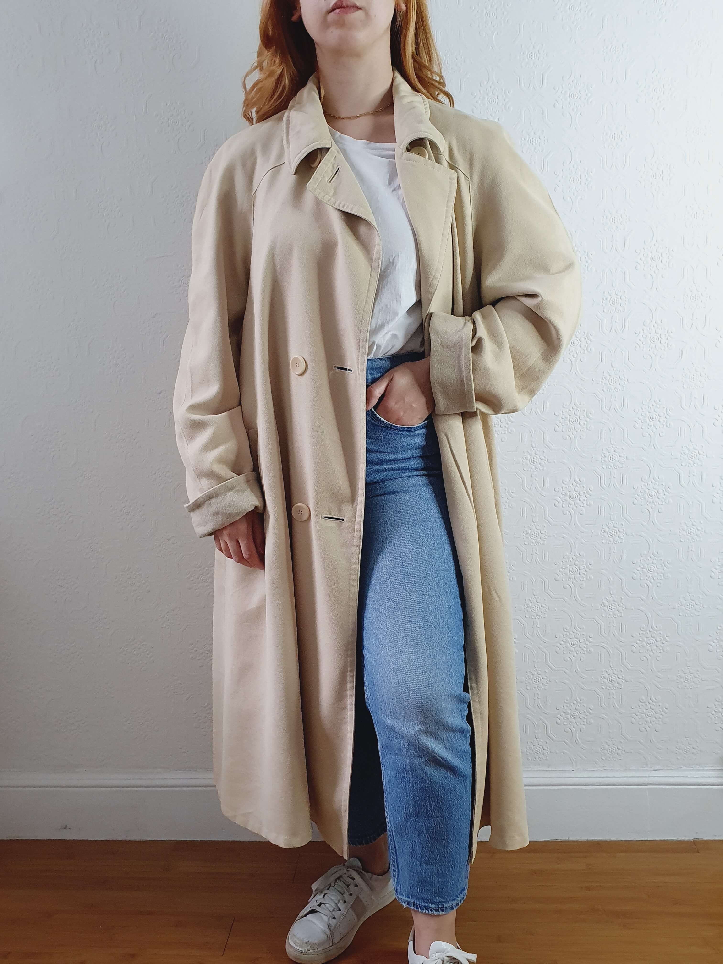 Vintage Cream Double Breasted Lightweight Trench Coat - XL