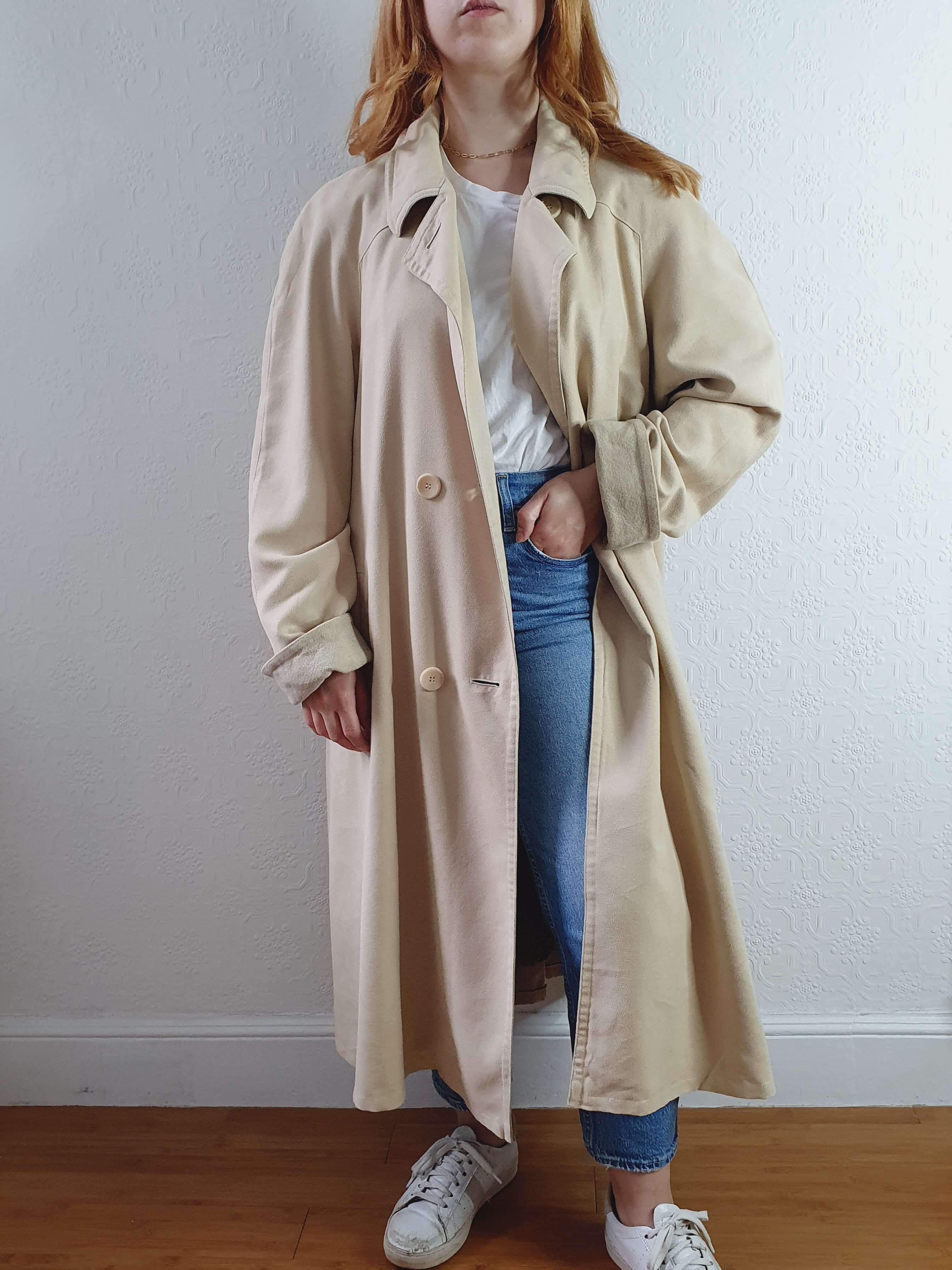 Vintage Cream Double Breasted Lightweight Trench Coat - XL - Image 3