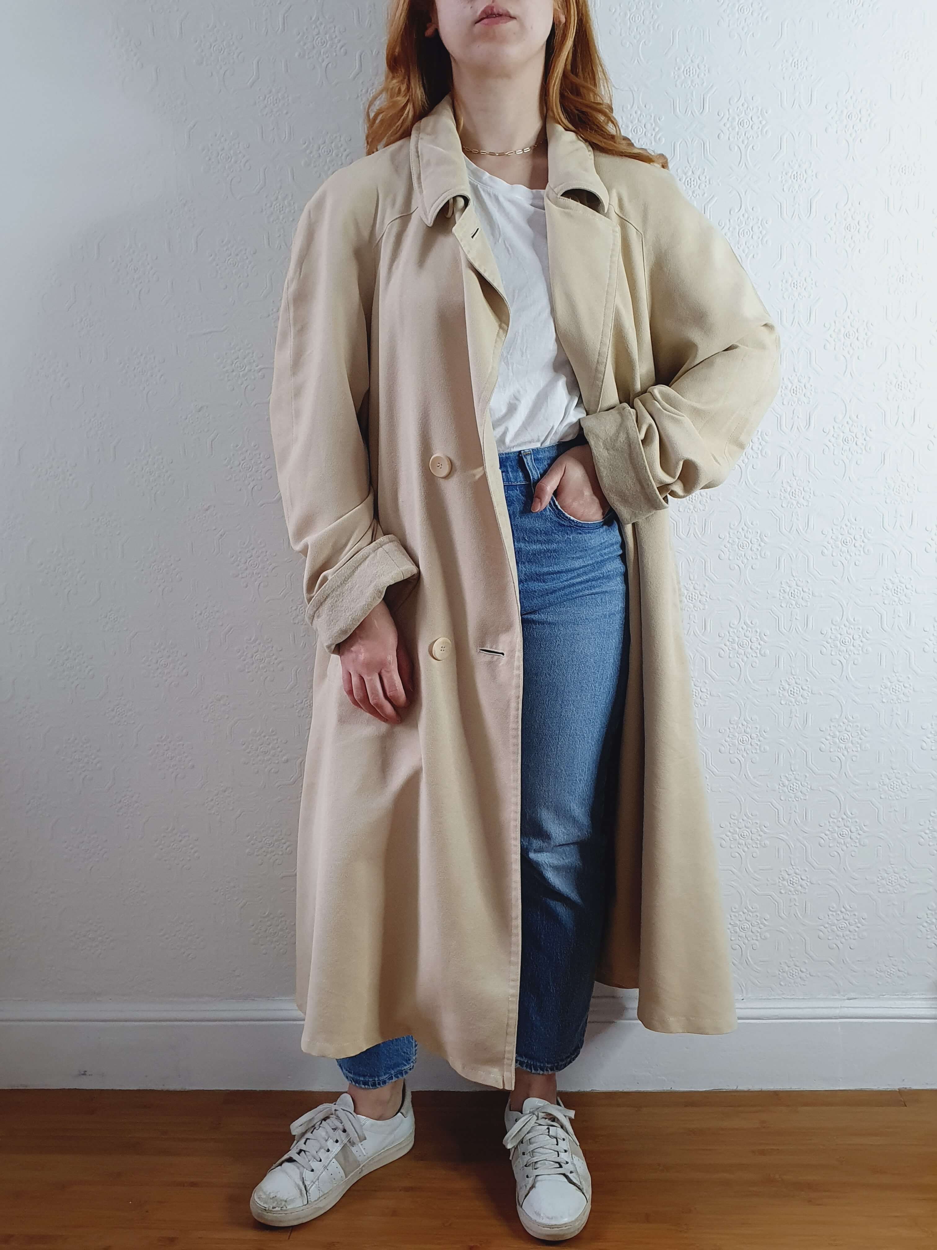 Vintage Cream Double Breasted Lightweight Trench Coat - XL - Image 5