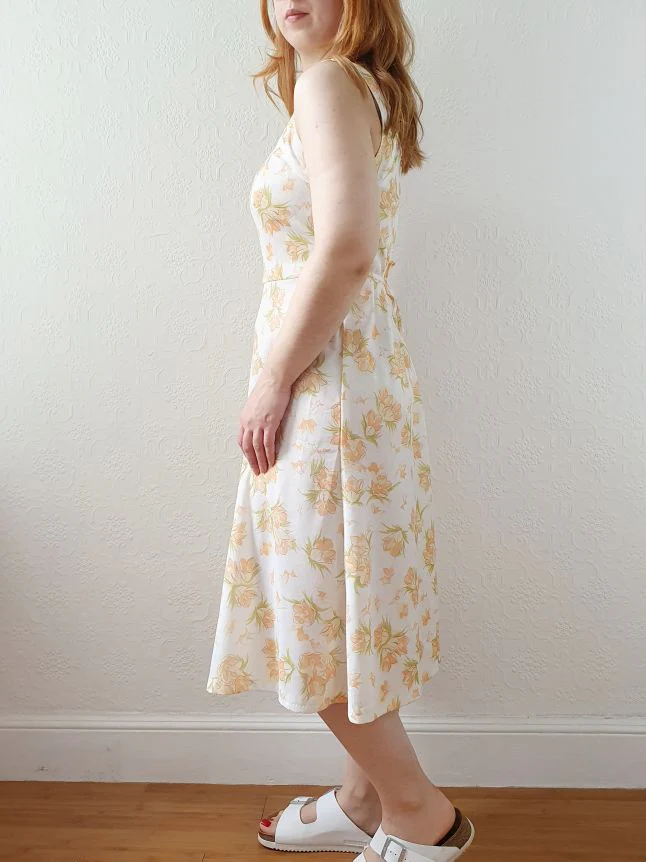 Vintage Cream Floral Sleeveless Dress - S/M - Image 2