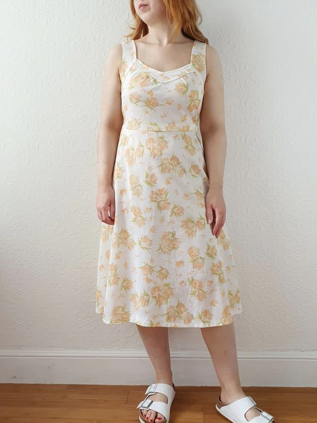 Vintage Cream Floral Sleeveless Dress - S/M - Image 3