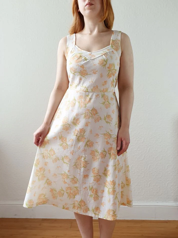 Vintage Cream Floral Sleeveless Dress - S/M - Image 4