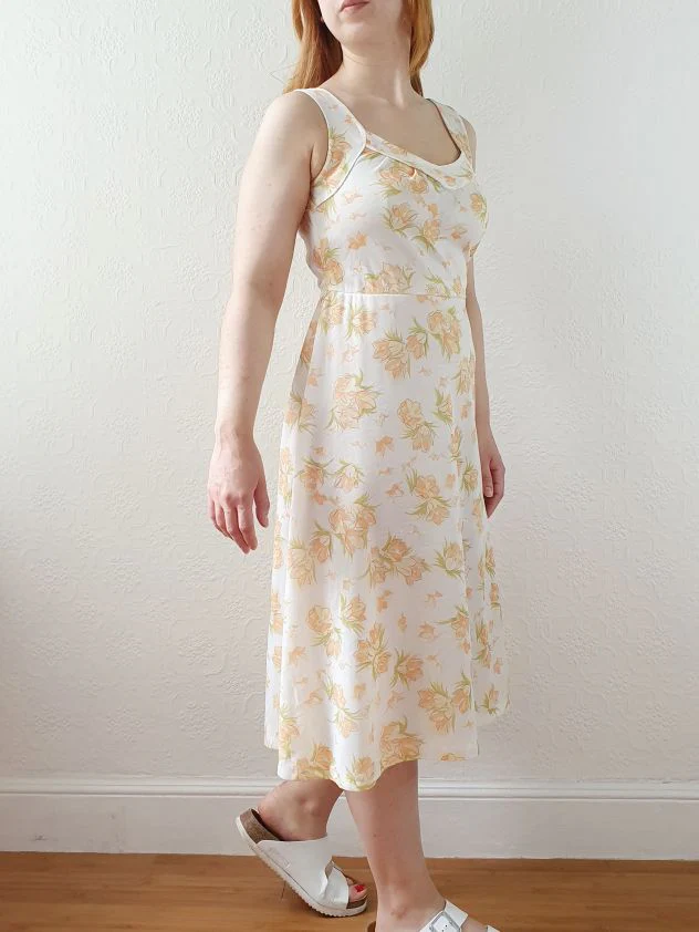 Vintage Cream Floral Sleeveless Dress - S/M - Image 5