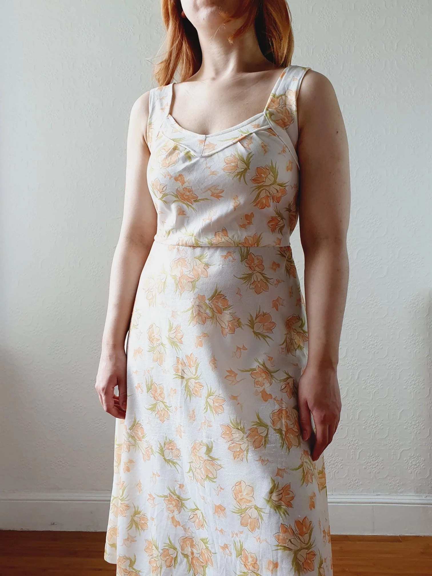 Vintage Cream Floral Sleeveless Dress - S/M - Image 6
