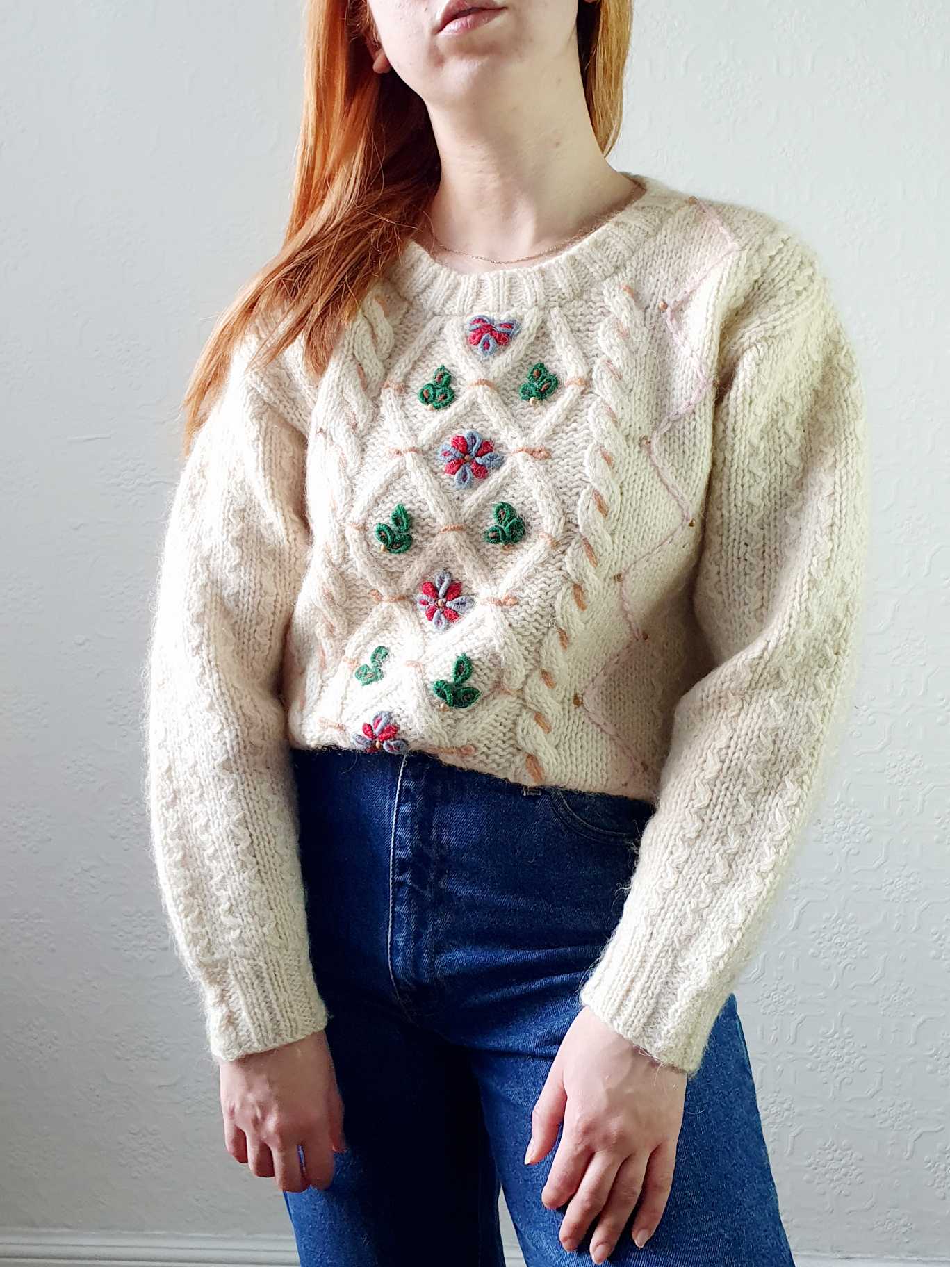 Vintage Cream Jumper with Folk Embroidery - S/M - Image 7