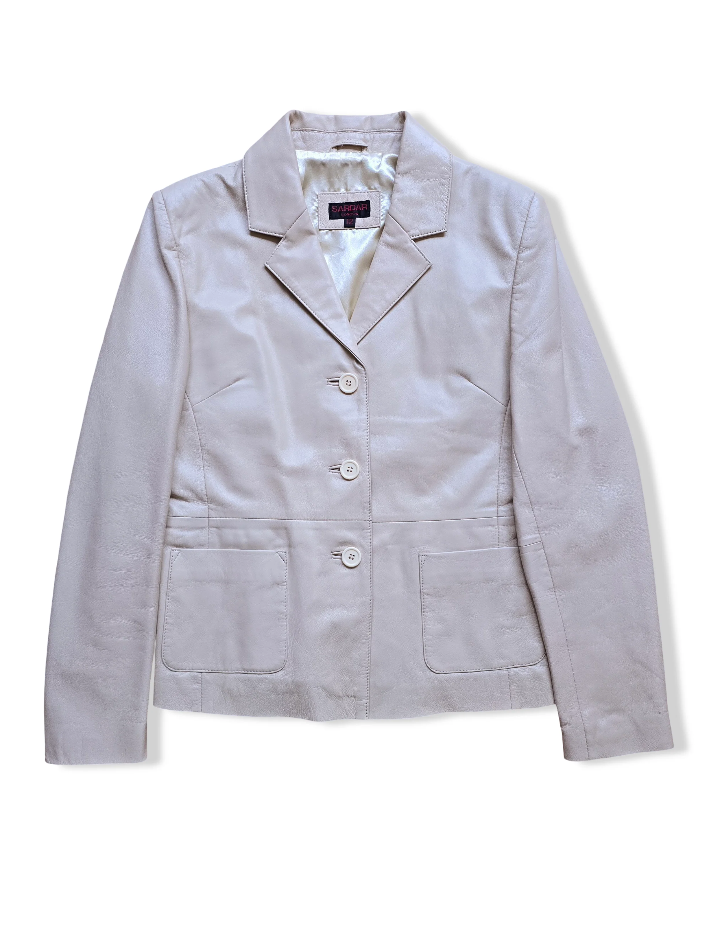 Vintage Cream Leather Blazer Jacket - S