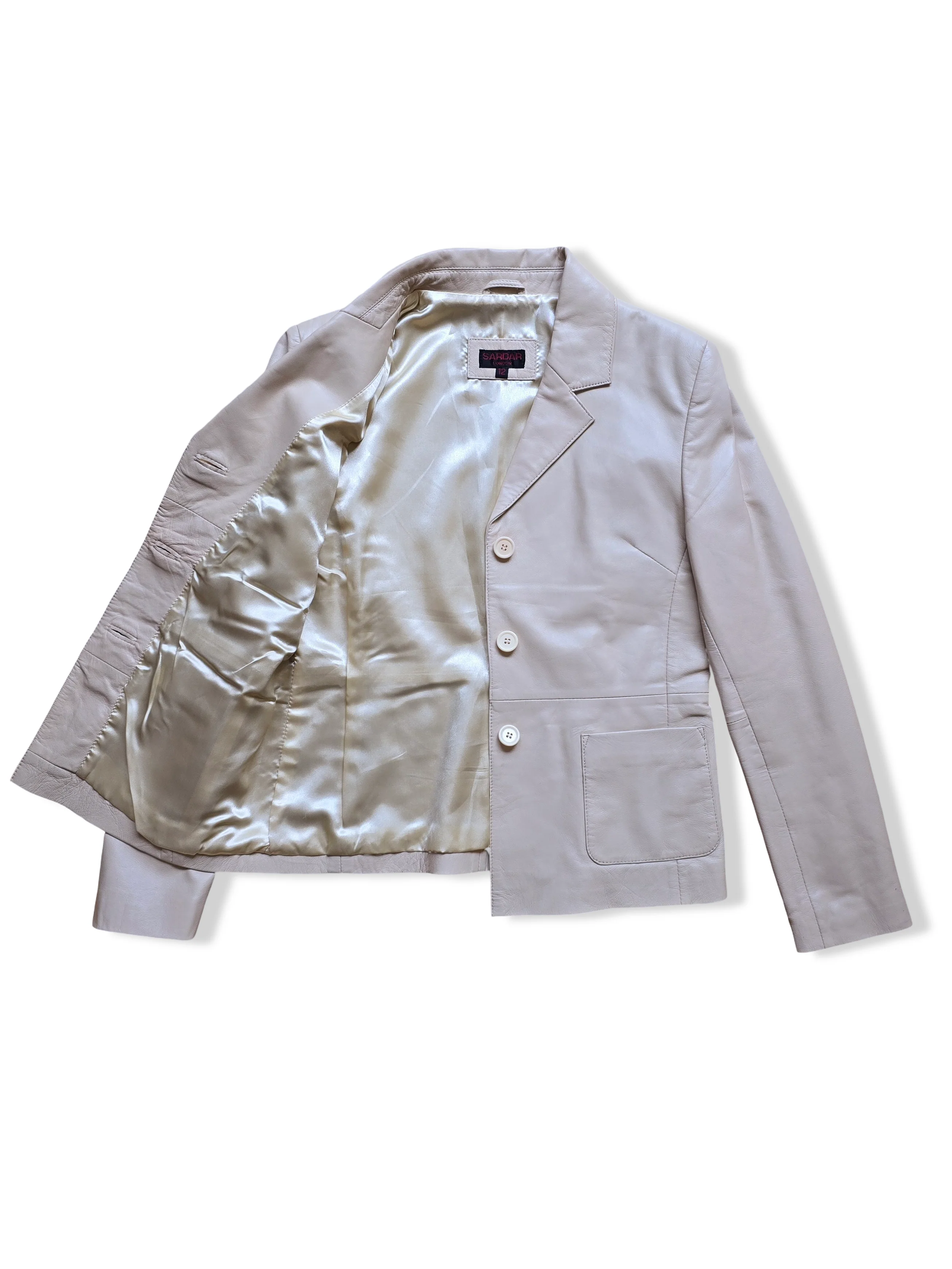 Vintage Cream Leather Blazer Jacket - S - Image 3