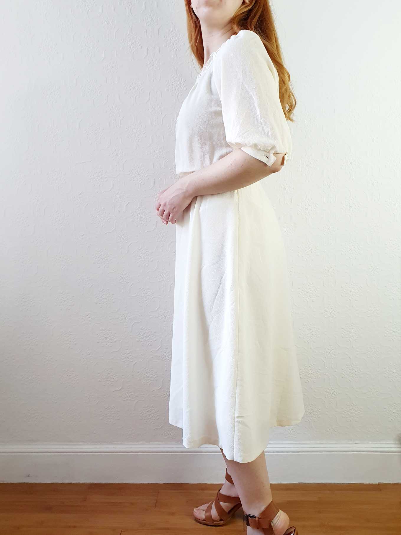 Vintage Cream Romantic Puff Sleeve Dress with Lace Detail - XS/S - Image 4