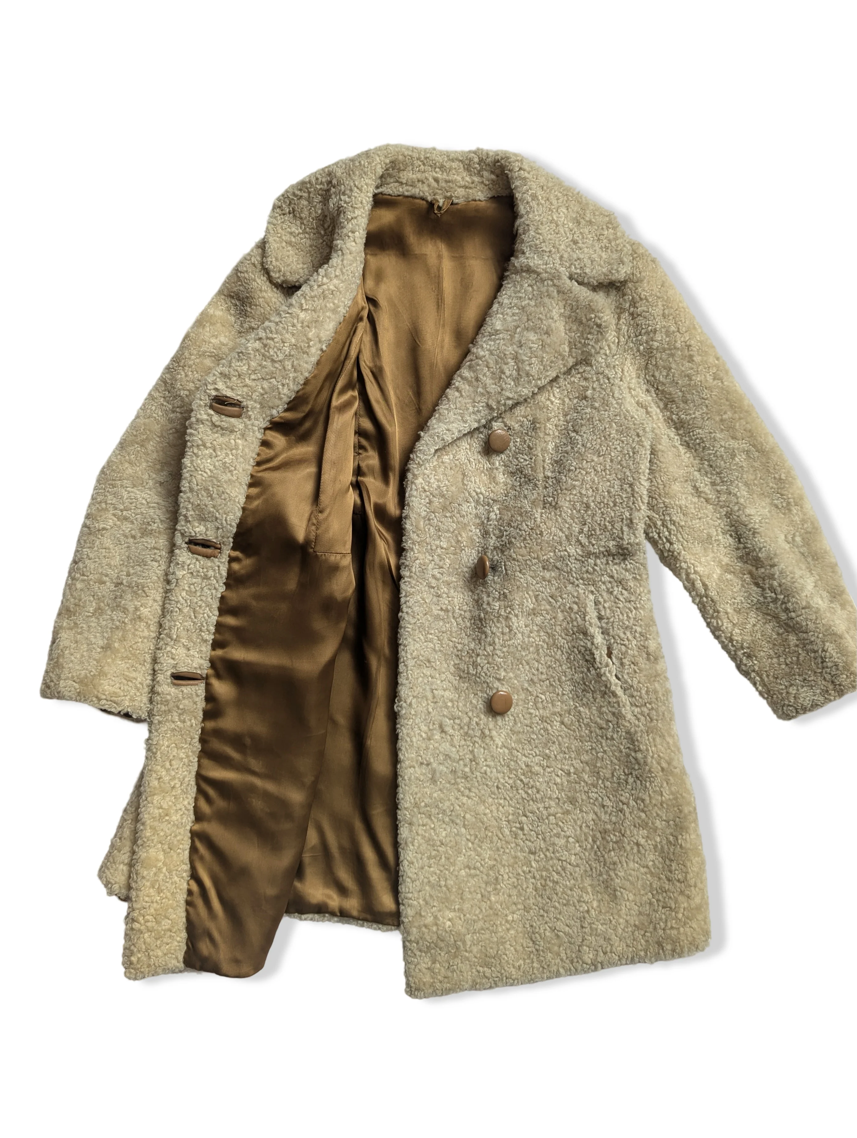 Vintage Cream Sheepskin Wool Coat - M - Image 3