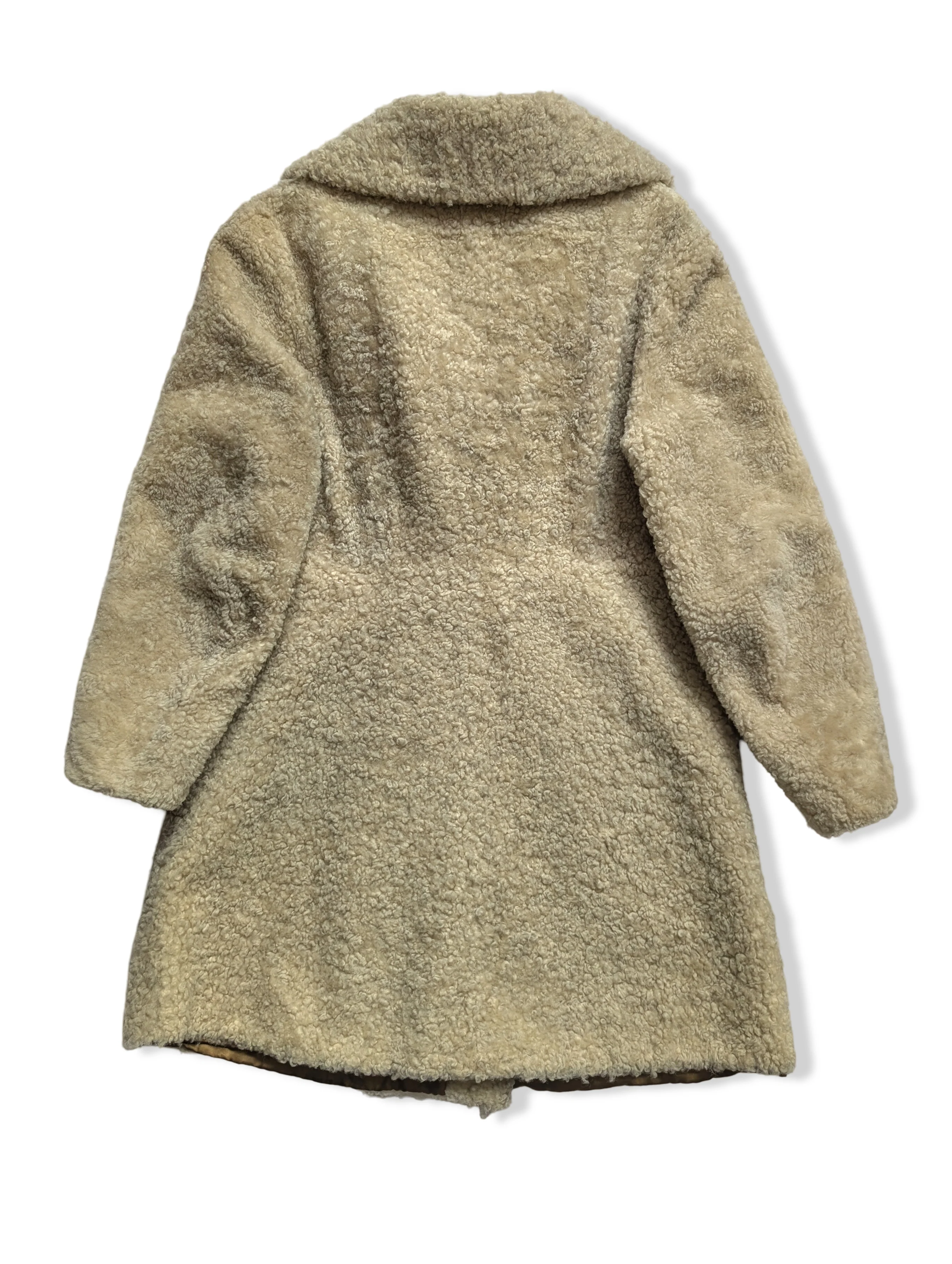 Vintage Cream Sheepskin Wool Coat - M - Image 4