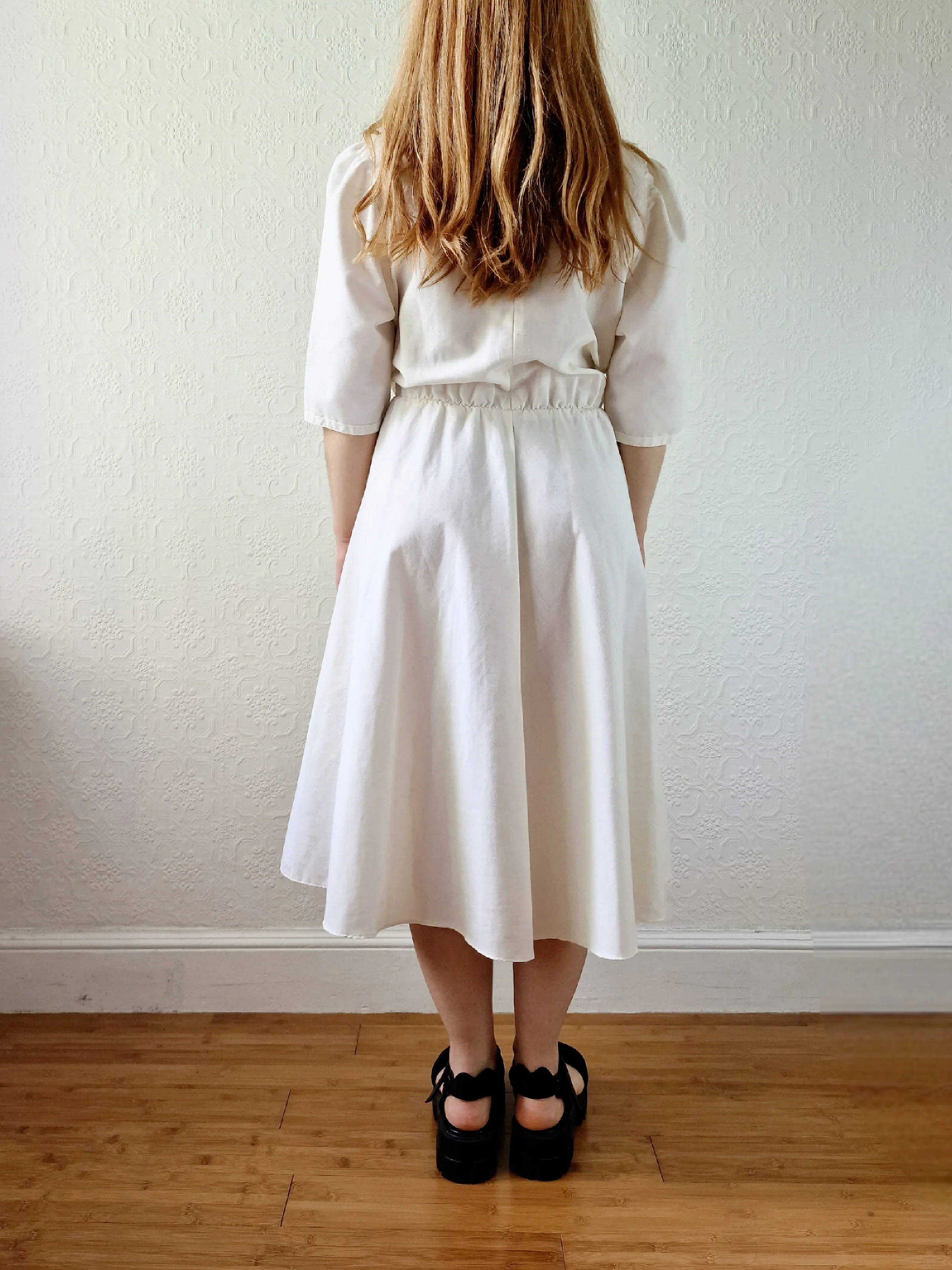 Vintage Cream Short Sleeve Dress with Sailor Collar - M/L - Image 5