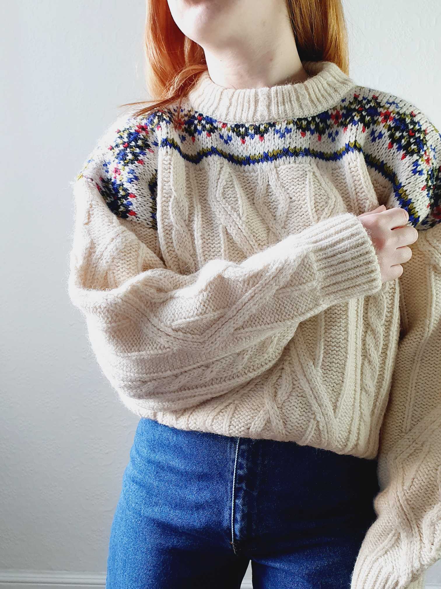 Vintage Cream Wool Aran Jumper - L/XL - Image 10