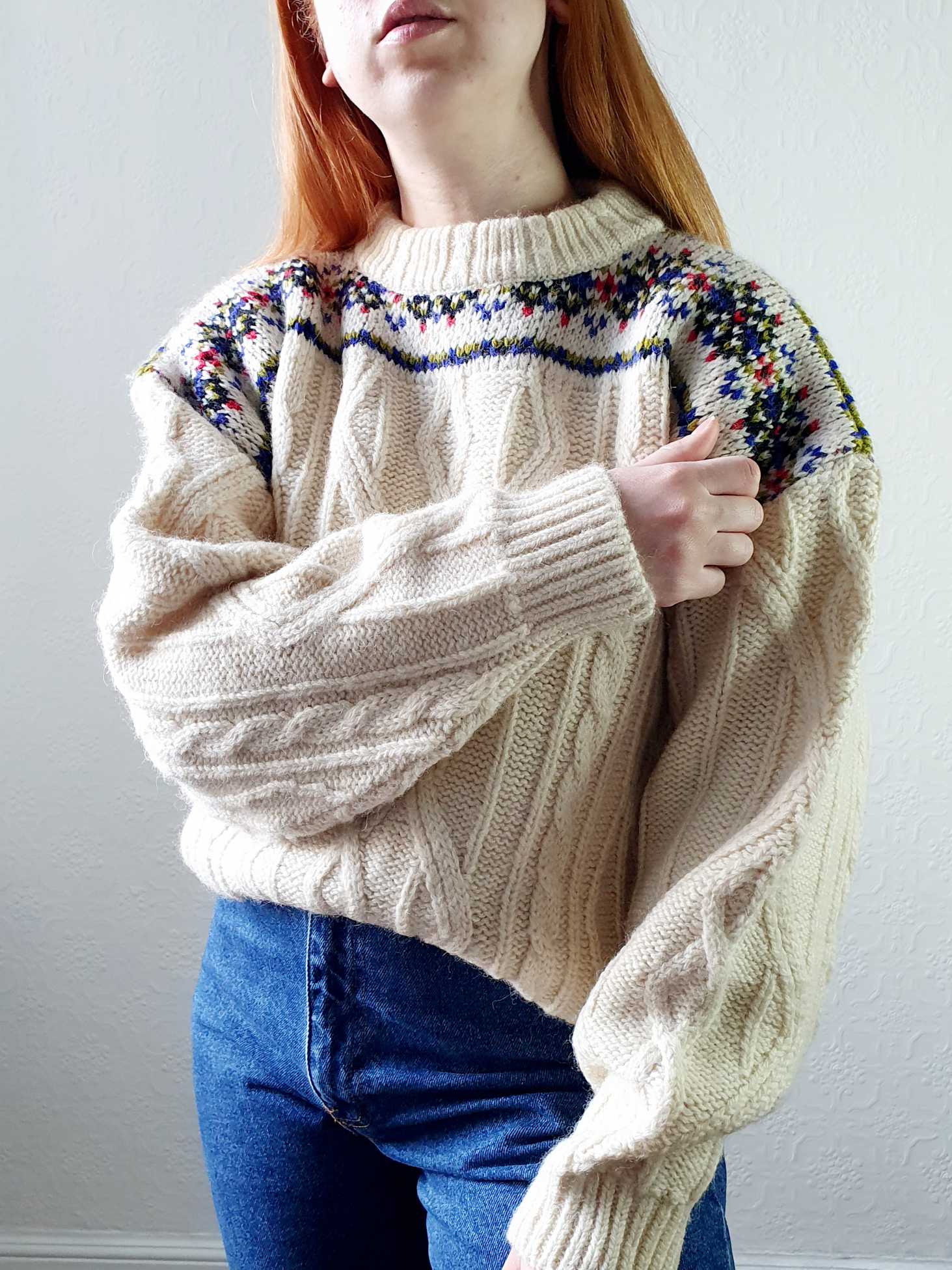 Vintage Cream Wool Aran Jumper - L/XL - Image 3