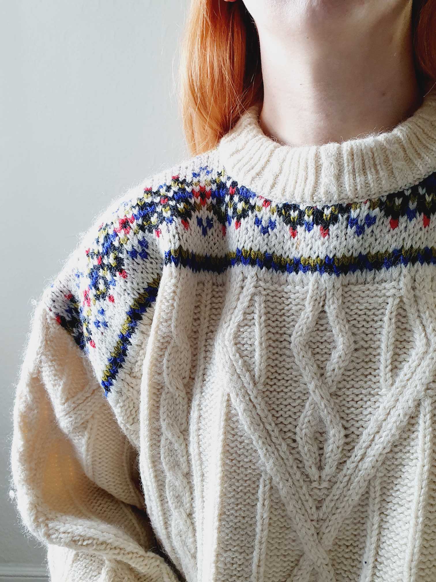 Vintage Cream Wool Aran Jumper - L/XL - Image 4