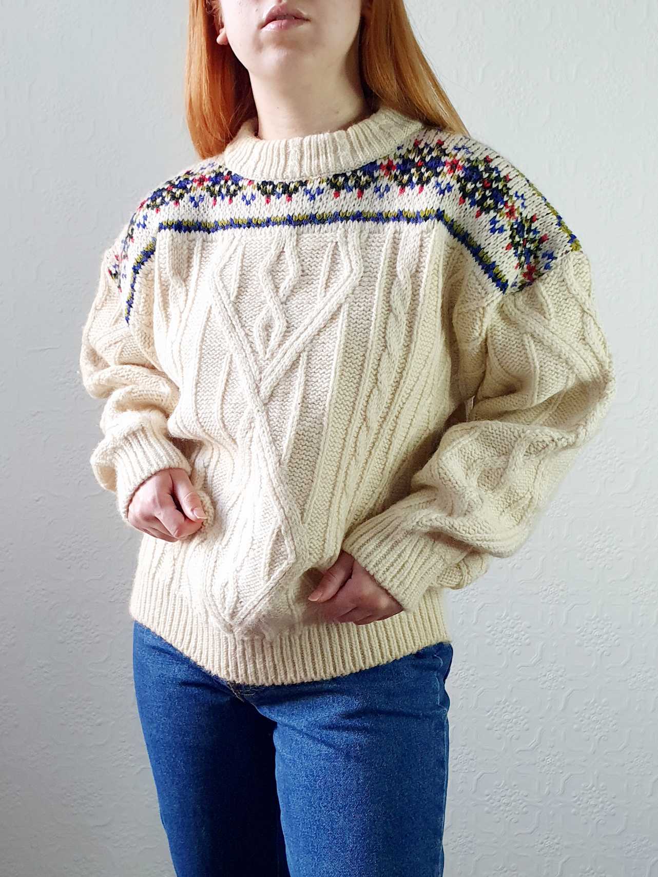Vintage Cream Wool Aran Jumper - L/XL - Image 5